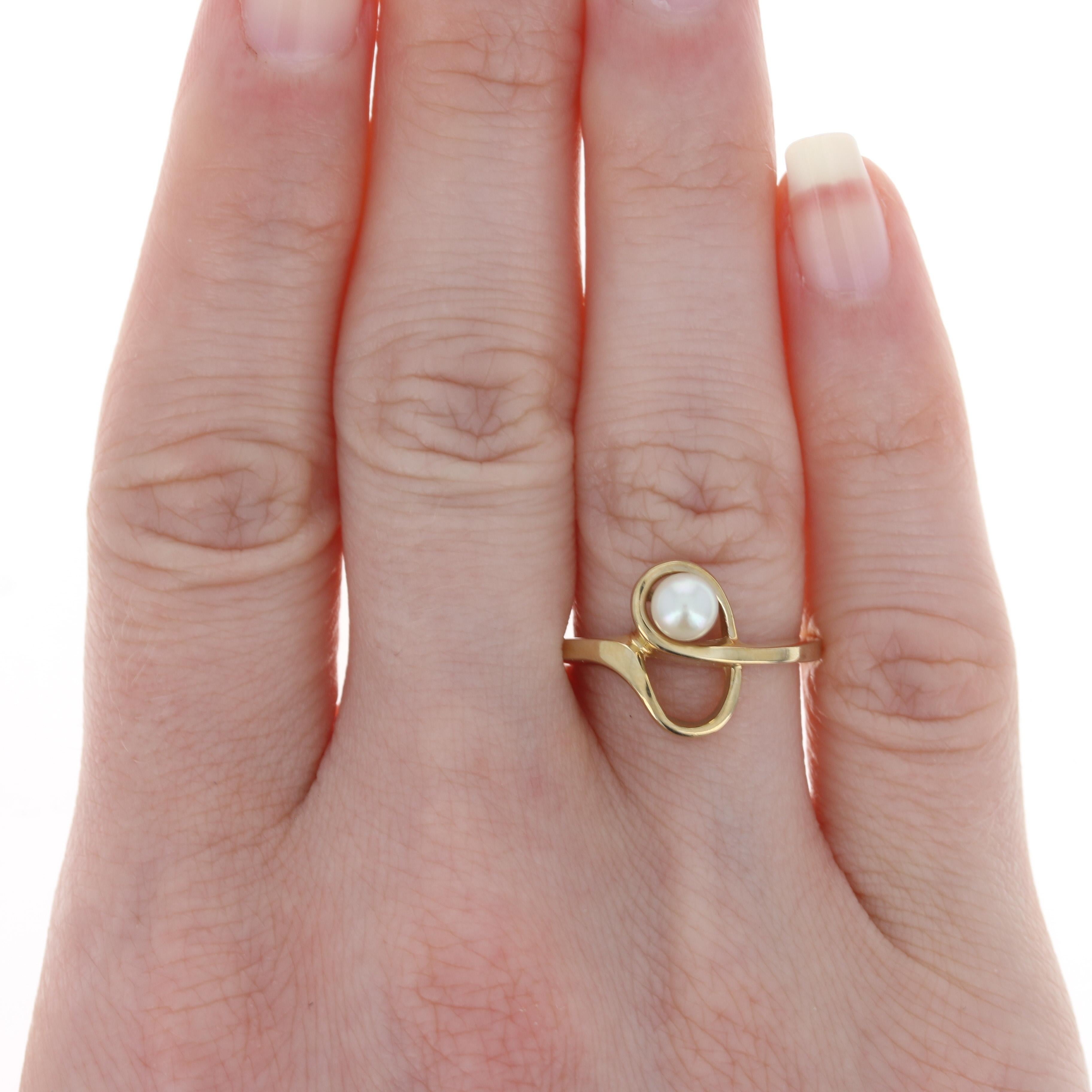 New Cultured Pearl Ring, 14k Yellow Gold Solitaire Bypass 2