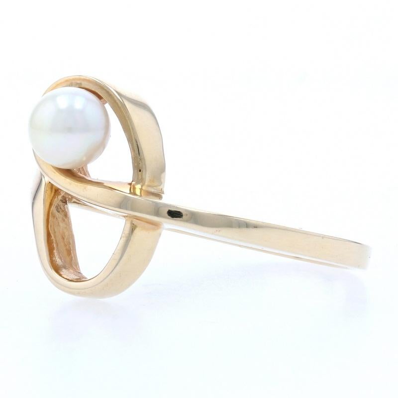 New Cultured Pearl Ring, 14k Yellow Gold Solitaire Bypass 3