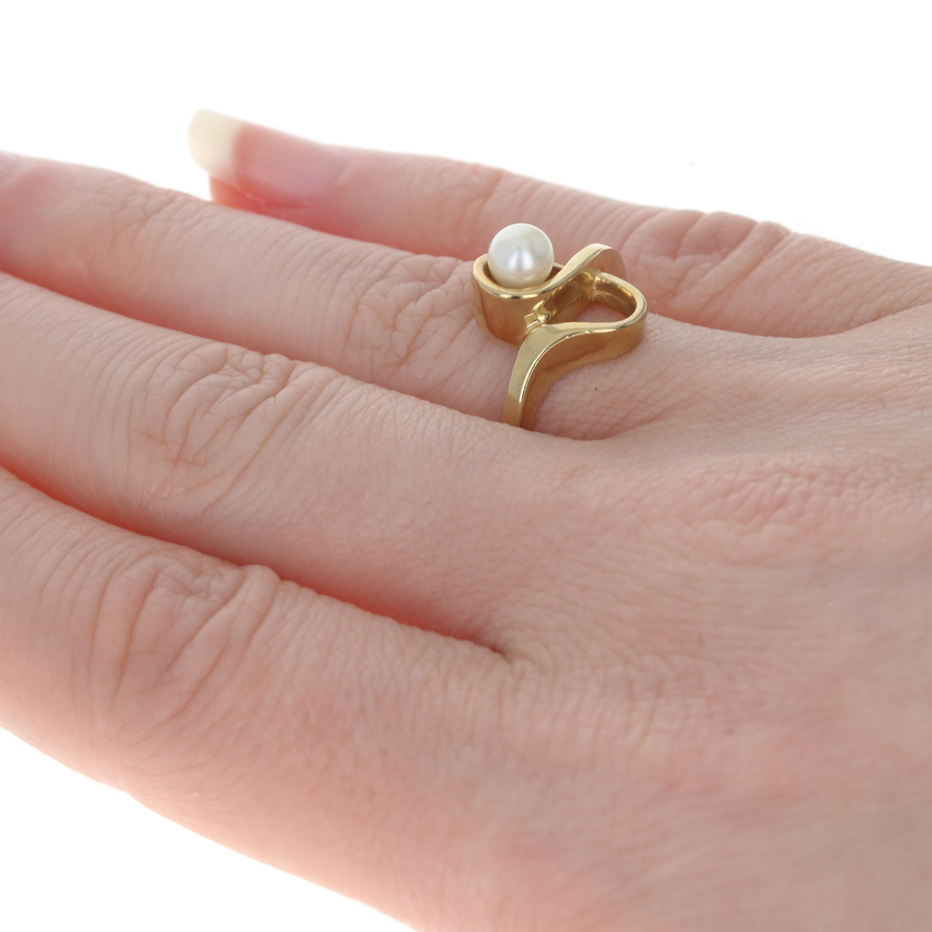 New Cultured Pearl Ring, 14k Yellow Gold Solitaire Bypass 4