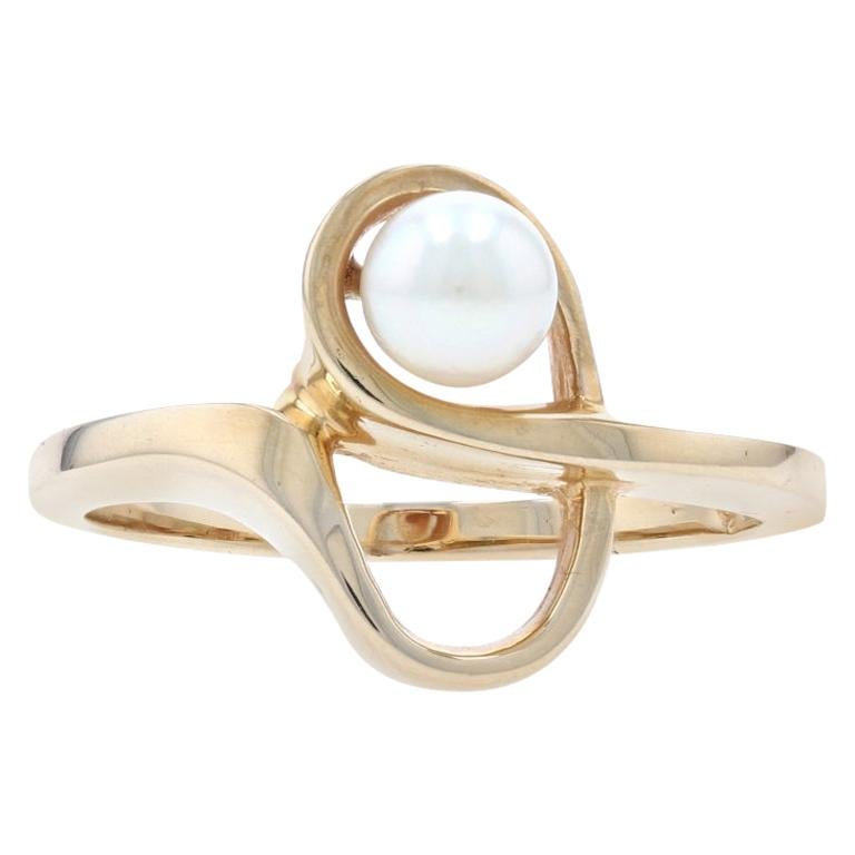 New Cultured Pearl Ring, 14k Yellow Gold Solitaire Bypass