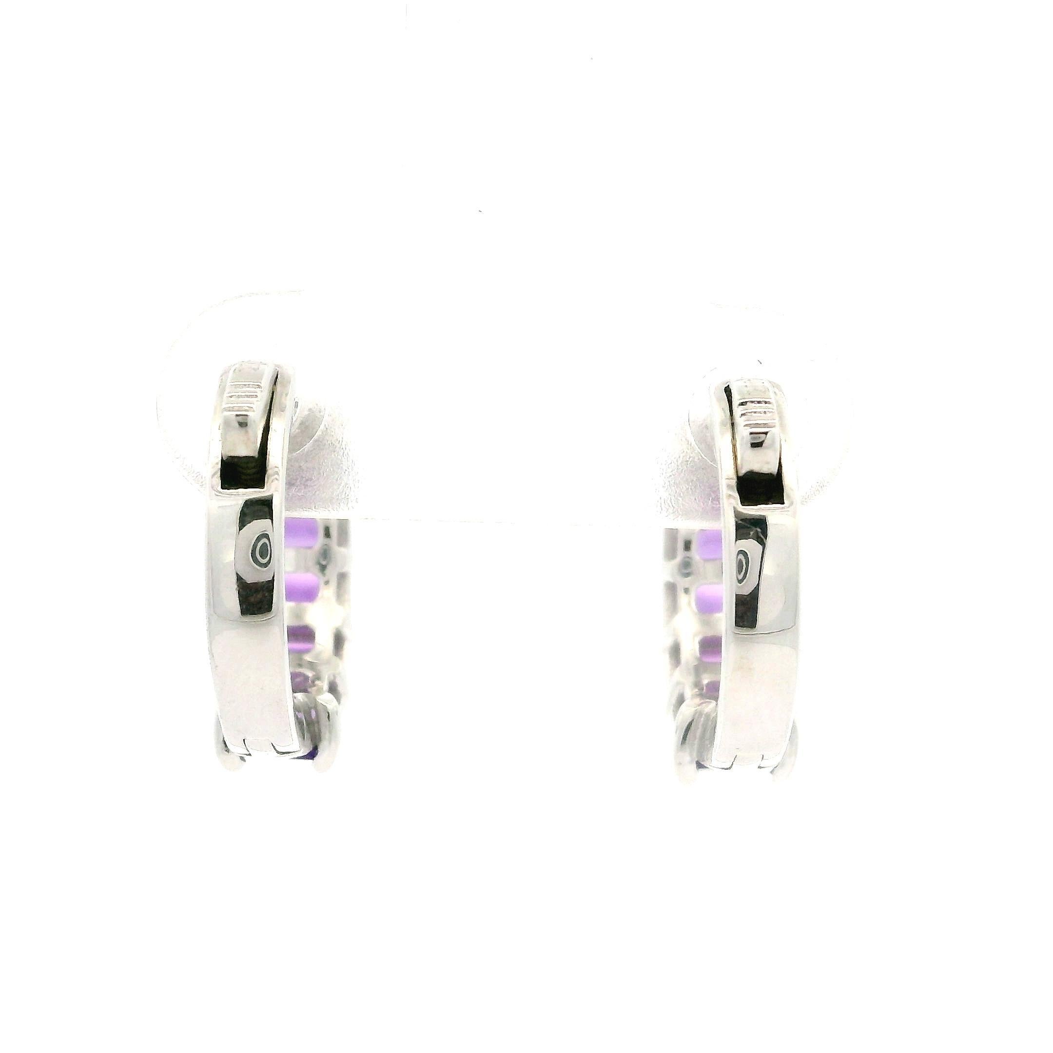 New Custom 14k White Gold 2.01ctw Emerald Cut Amethyst Huggie Hoop Earrings In New Condition For Sale In Montclair, NJ