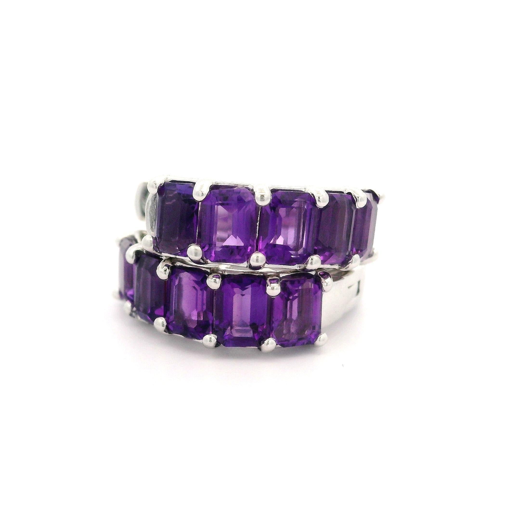 Women's New Custom 14k White Gold 2.01ctw Emerald Cut Amethyst Huggie Hoop Earrings For Sale