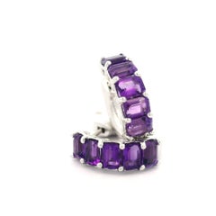 New Custom 14k White Gold 2.01ctw Emerald Cut Amethyst Huggie Hoop Earrings