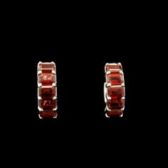 New Custom 14k White Gold 2.85ctw Garnet Huggie Earrings w/ Fancy Push Button