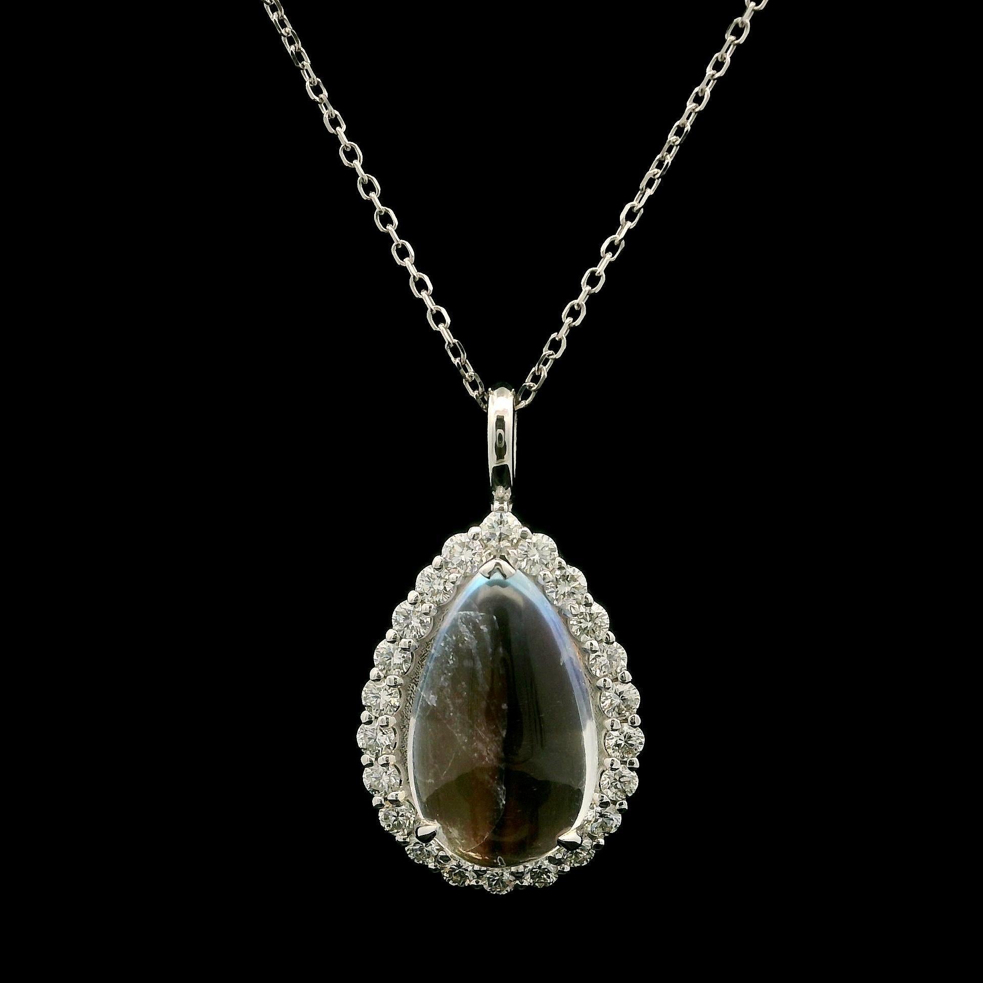 Nouveau collier pendentif en or blanc 14 carats, pierre de lune bleue et diamant en forme de goutte d'eau en vente 6