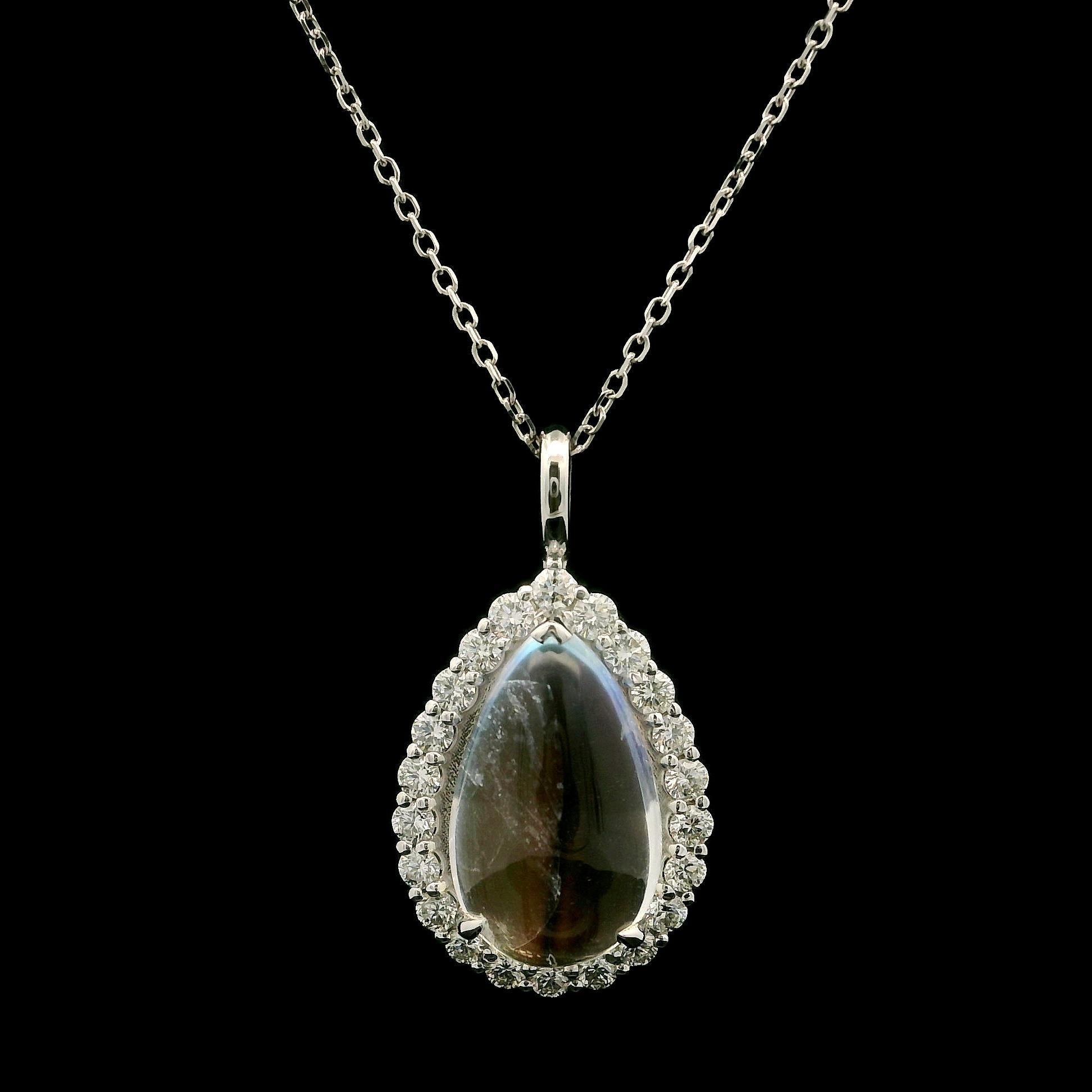 Nouveau collier pendentif en or blanc 14 carats, pierre de lune bleue et diamant en forme de goutte d'eau en vente 7
