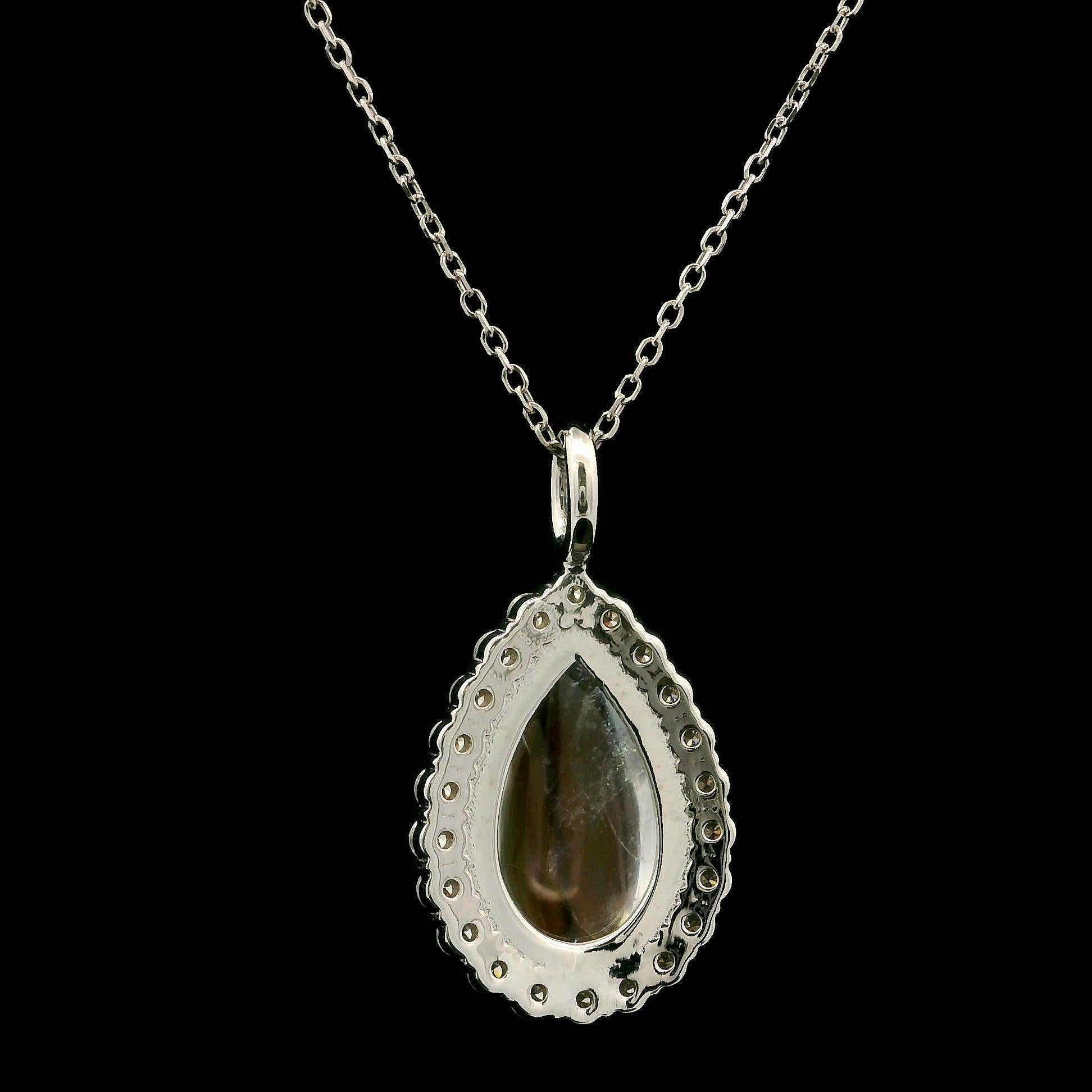 Nouveau collier pendentif en or blanc 14 carats, pierre de lune bleue et diamant en forme de goutte d'eau Neuf - En vente à Montclair, NJ