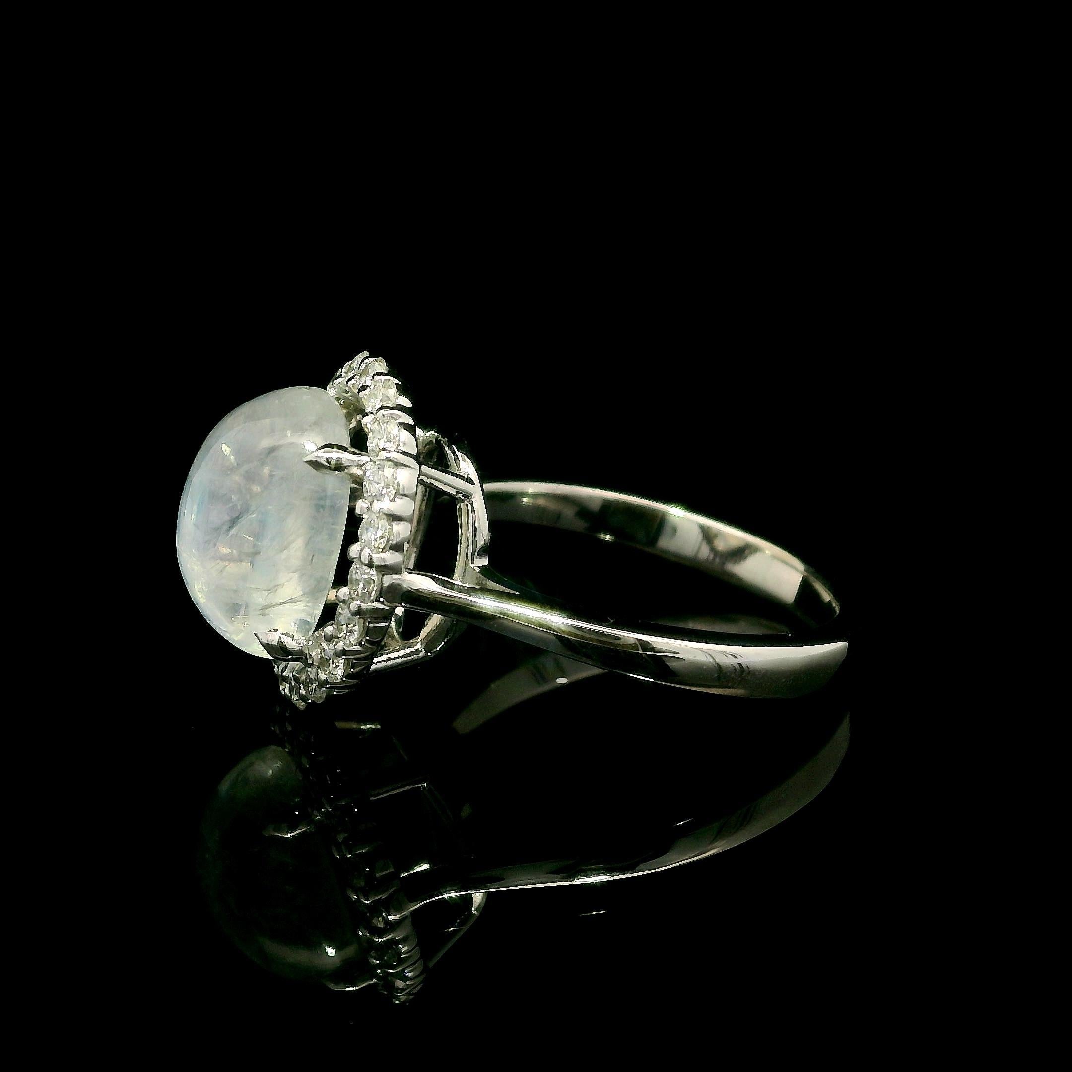 New Custom 14k White Gold High Quality 4.41ctw Moonstone Diamond Halo Ring in vendita 7