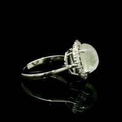 New Custom 14k White Gold High Quality 4.41ctw Moonstone Diamond Halo Ring