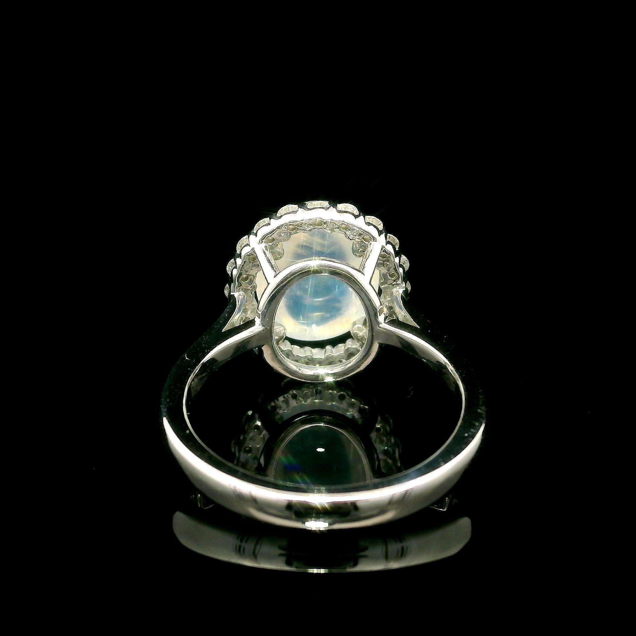 Cabochon New Custom 14k White Gold High Quality 4.41ctw Moonstone Diamond Halo Ring in vendita