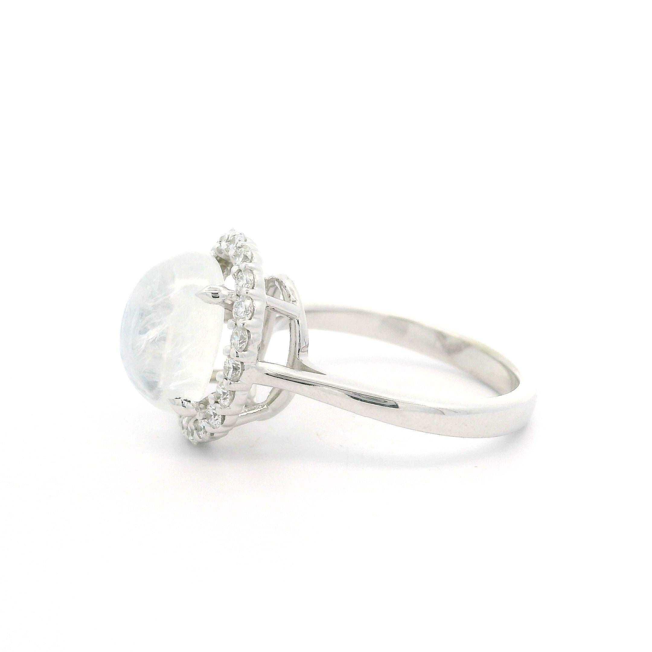 New Custom 14k White Gold High Quality 4.41ctw Moonstone Diamond Halo Ring in vendita 1