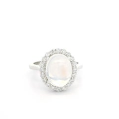 New Custom 14k White Gold High Quality 4.41ctw Moonstone Diamond Halo Ring