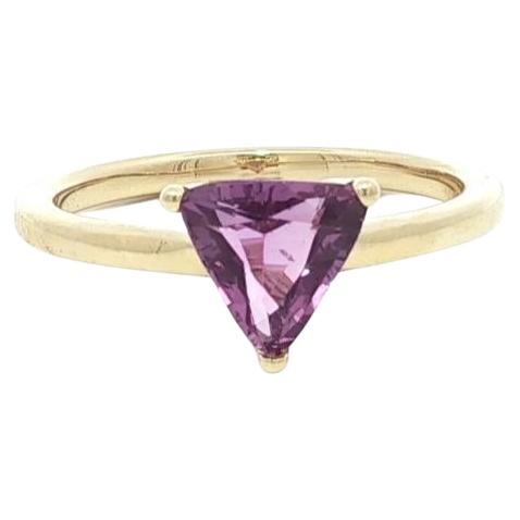 Nuevo anillo solitario de oro amarillo de 14 quilates con 1,35 quilates de trillón de espinela púrpura rosada