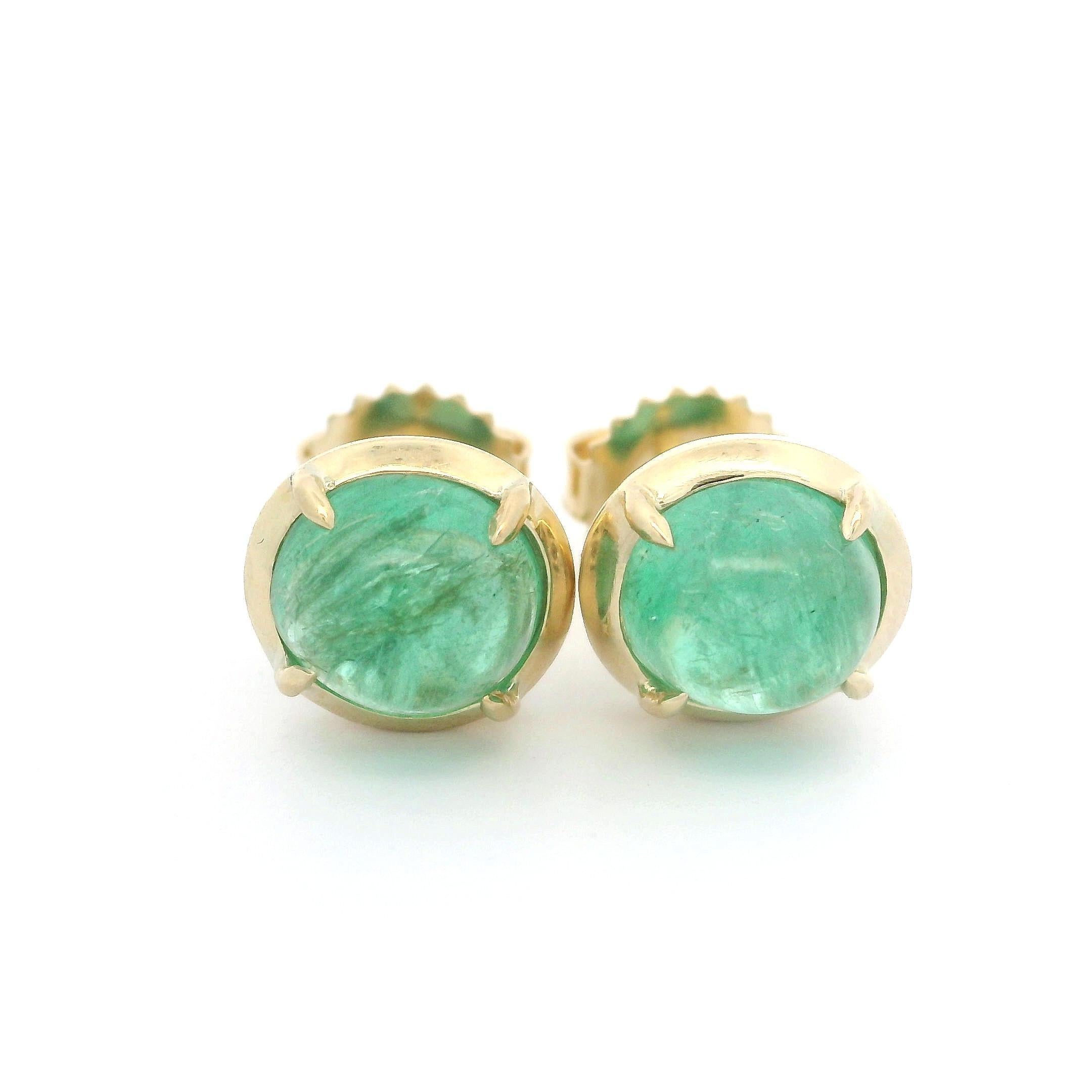 New Custom 14k Yellow Gold 2.82ctw Lively Oval Emerald Classic Stud Ears en vente 1