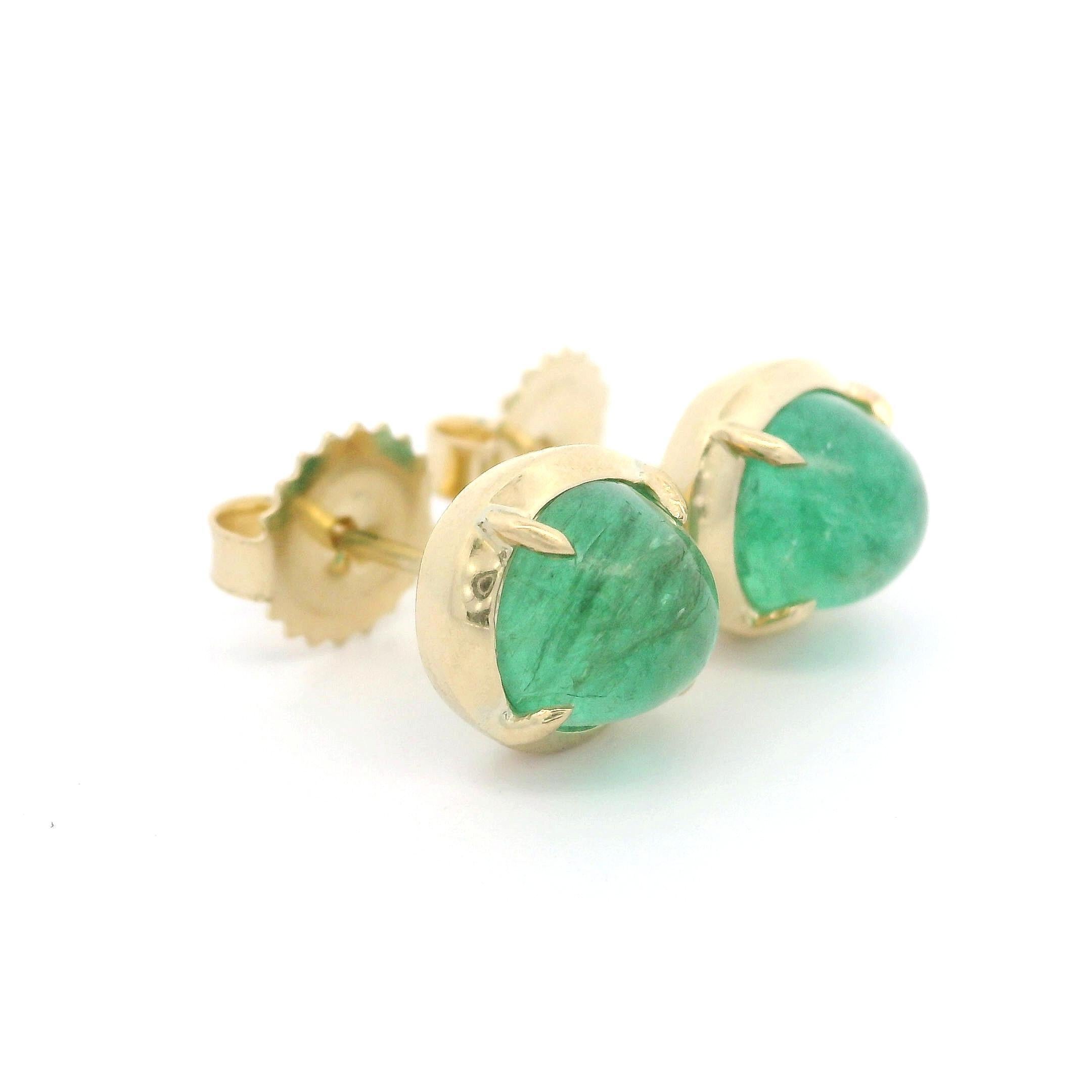 New Custom 14k Yellow Gold 2.82ctw Lively Oval Emerald Classic Stud Ears en vente 2