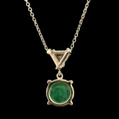 New Custom 1.82ct Cabochon Emerald & Trillion Diamond Drop Pendant Necklace