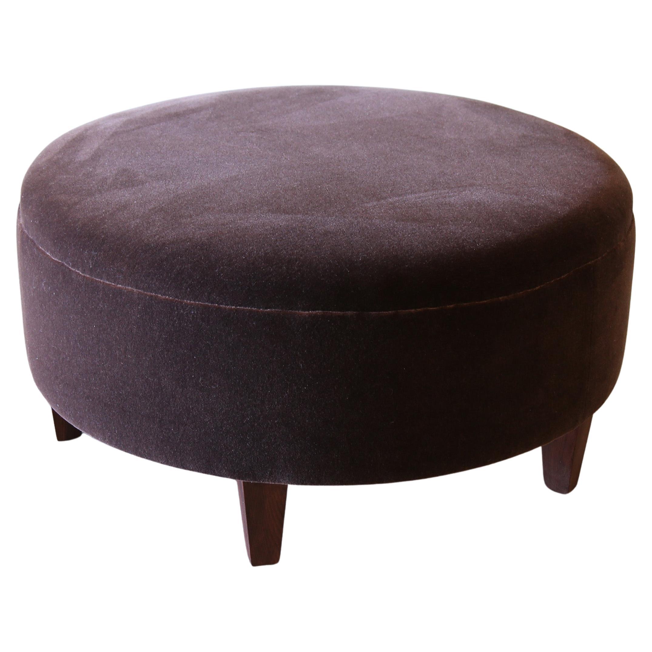 New Custom Designer Brown Mohair Round Ottoman - All sizes available. For Sale