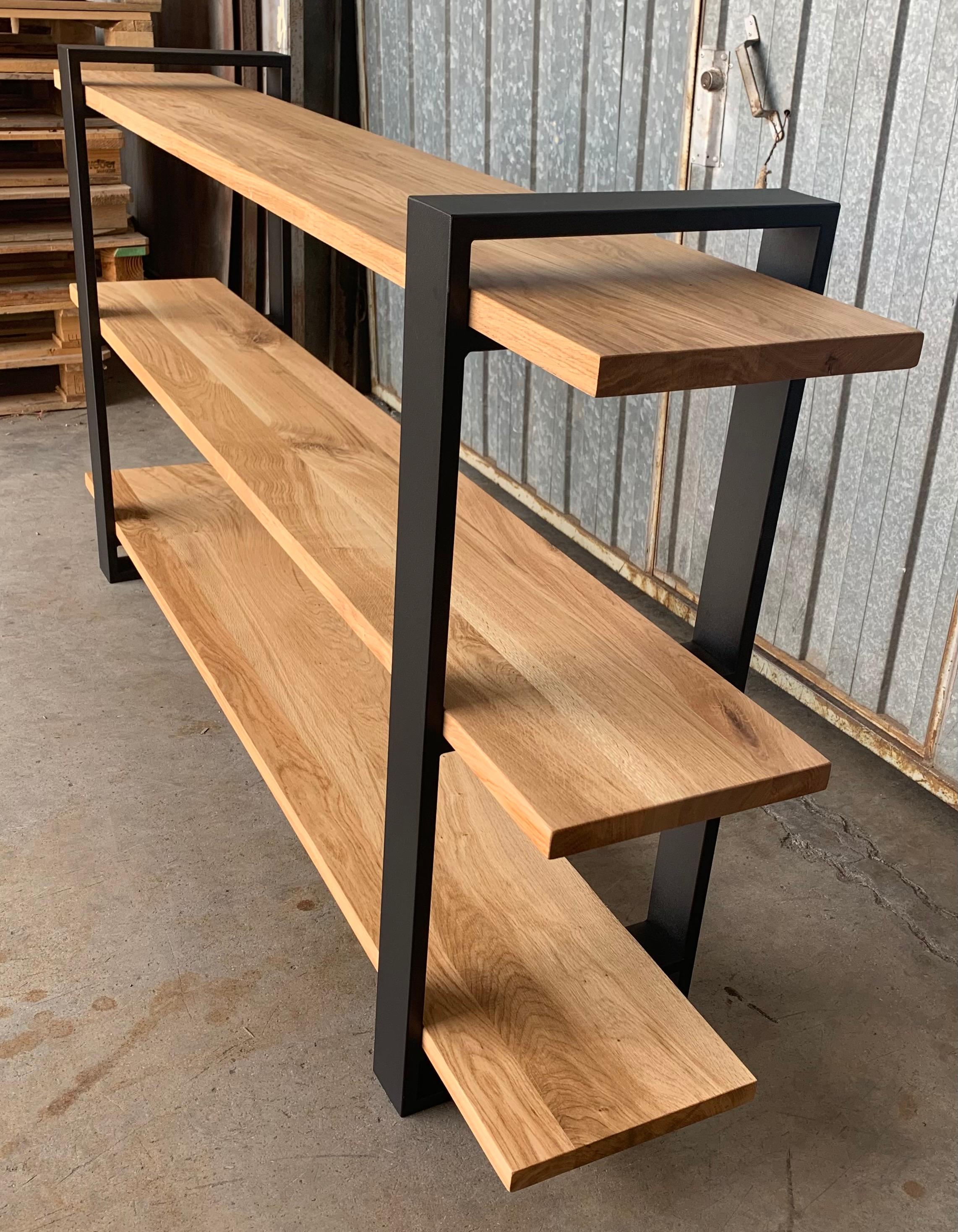 New Custom Etagere with Three Oak Shelves and Iron Structure 3