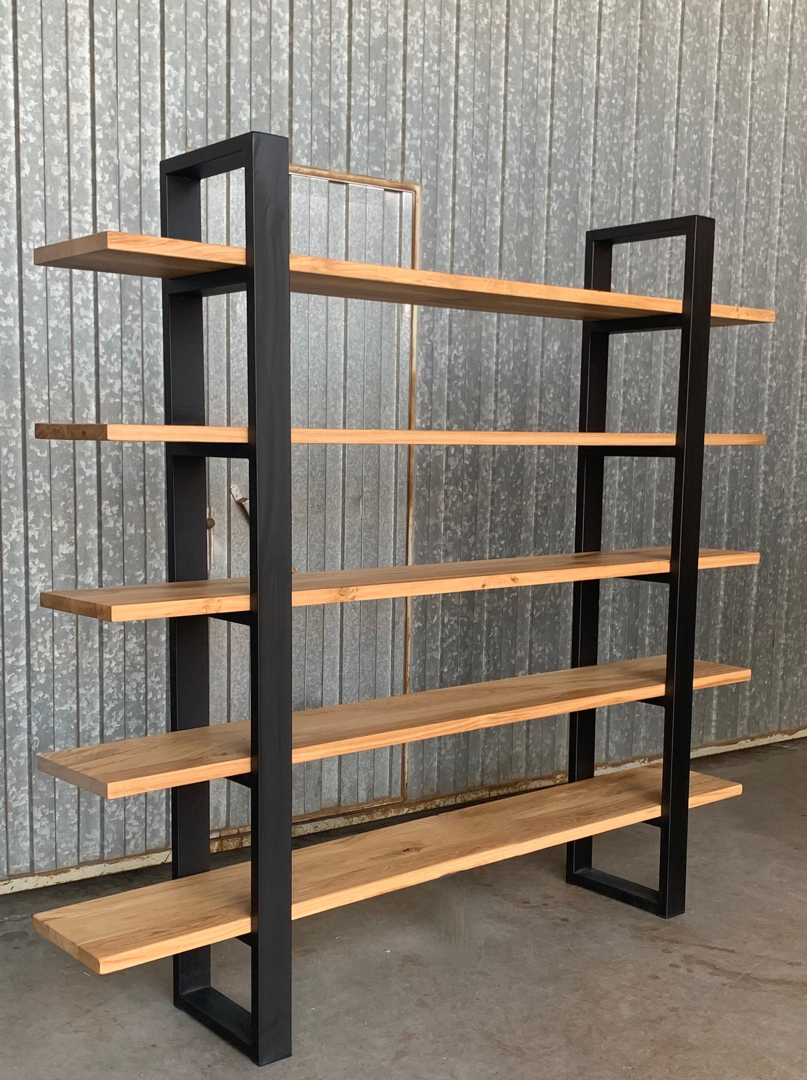 Industrial New Custom Etagere with Three Oak Shelves and Iron Structure