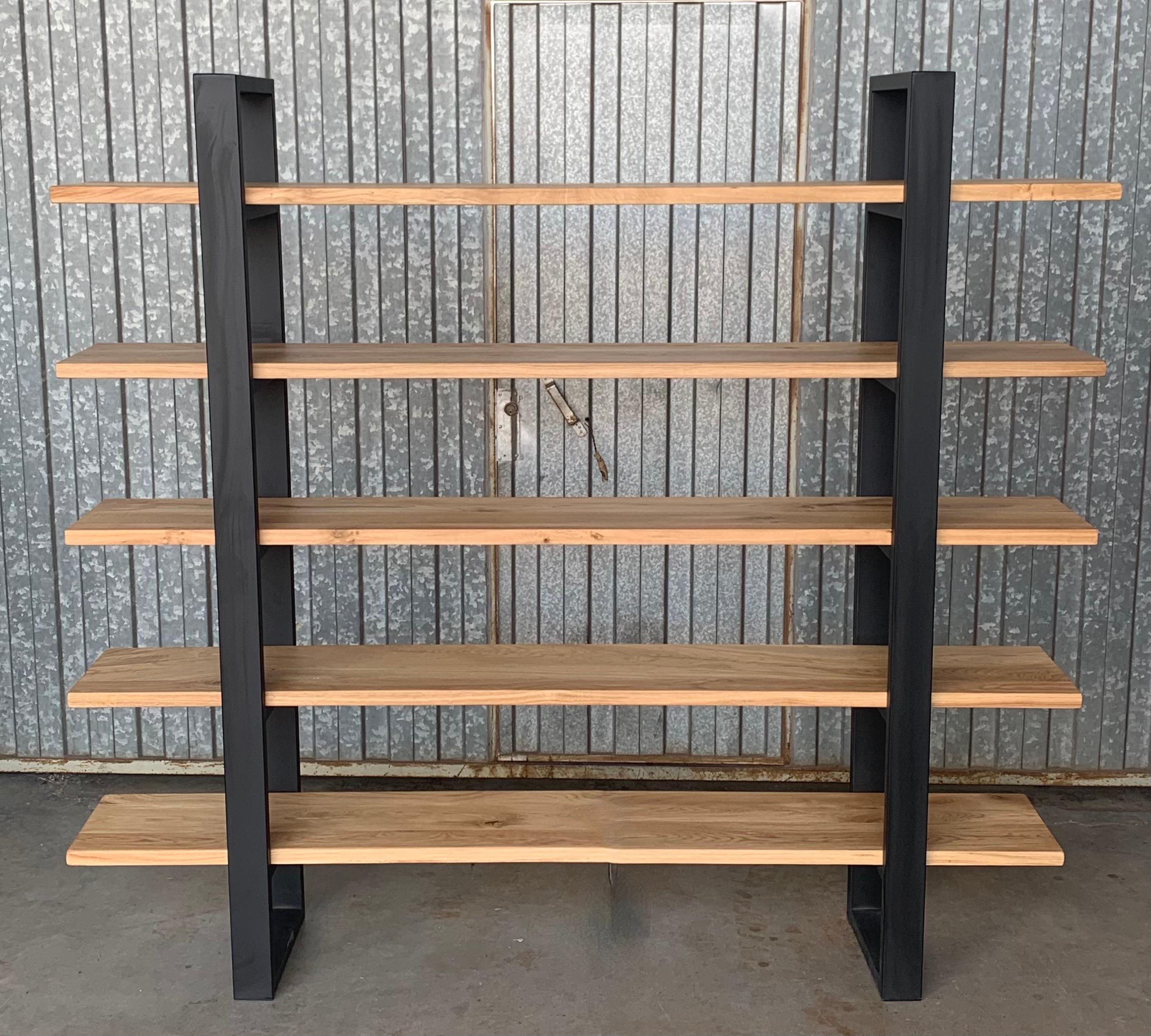 Spanish New Custom Etagere with Three Oak Shelves and Iron Structure