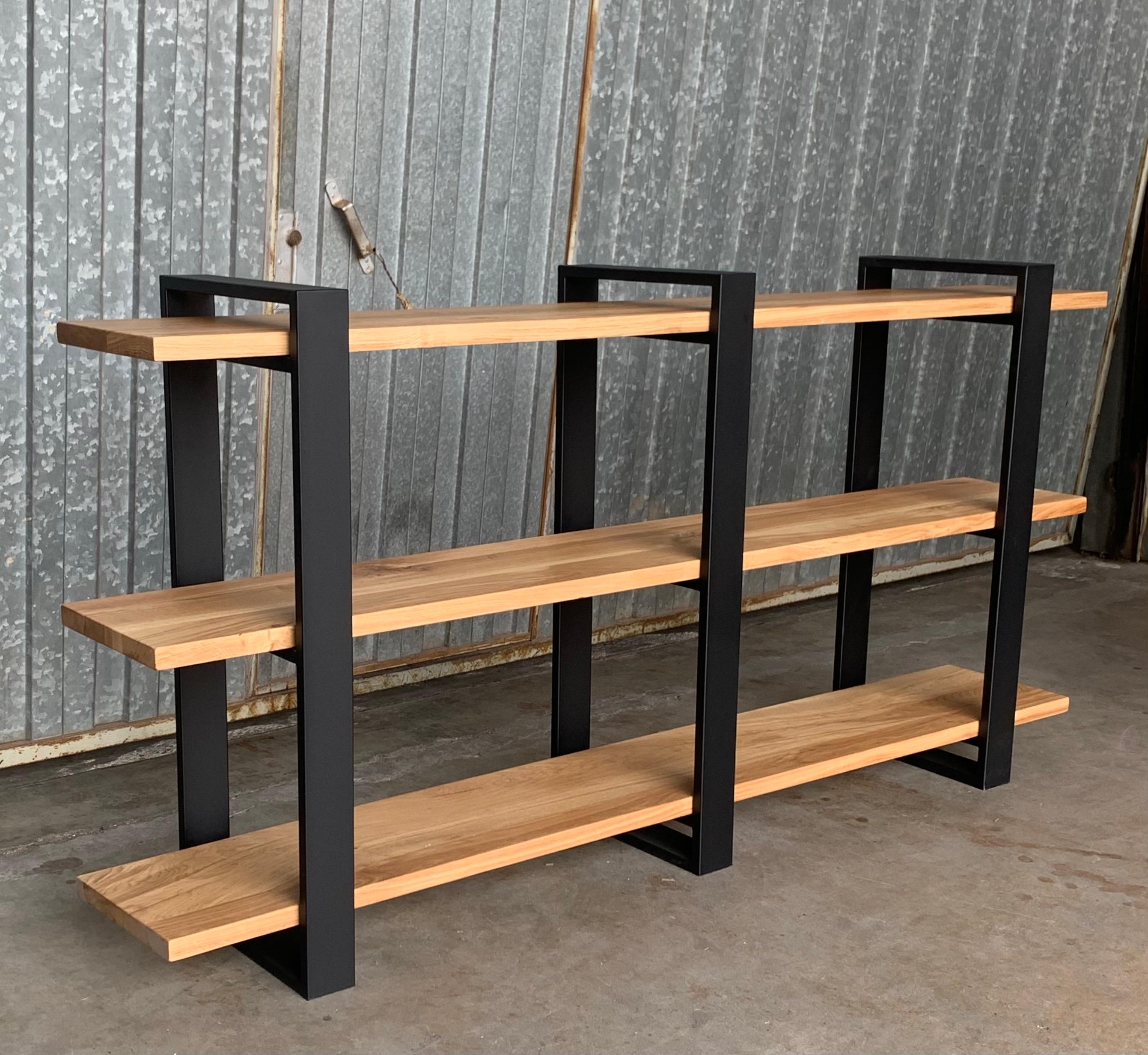 New Custom Etagere with Three Oak Shelves and Iron Structure In New Condition In Miami, FL