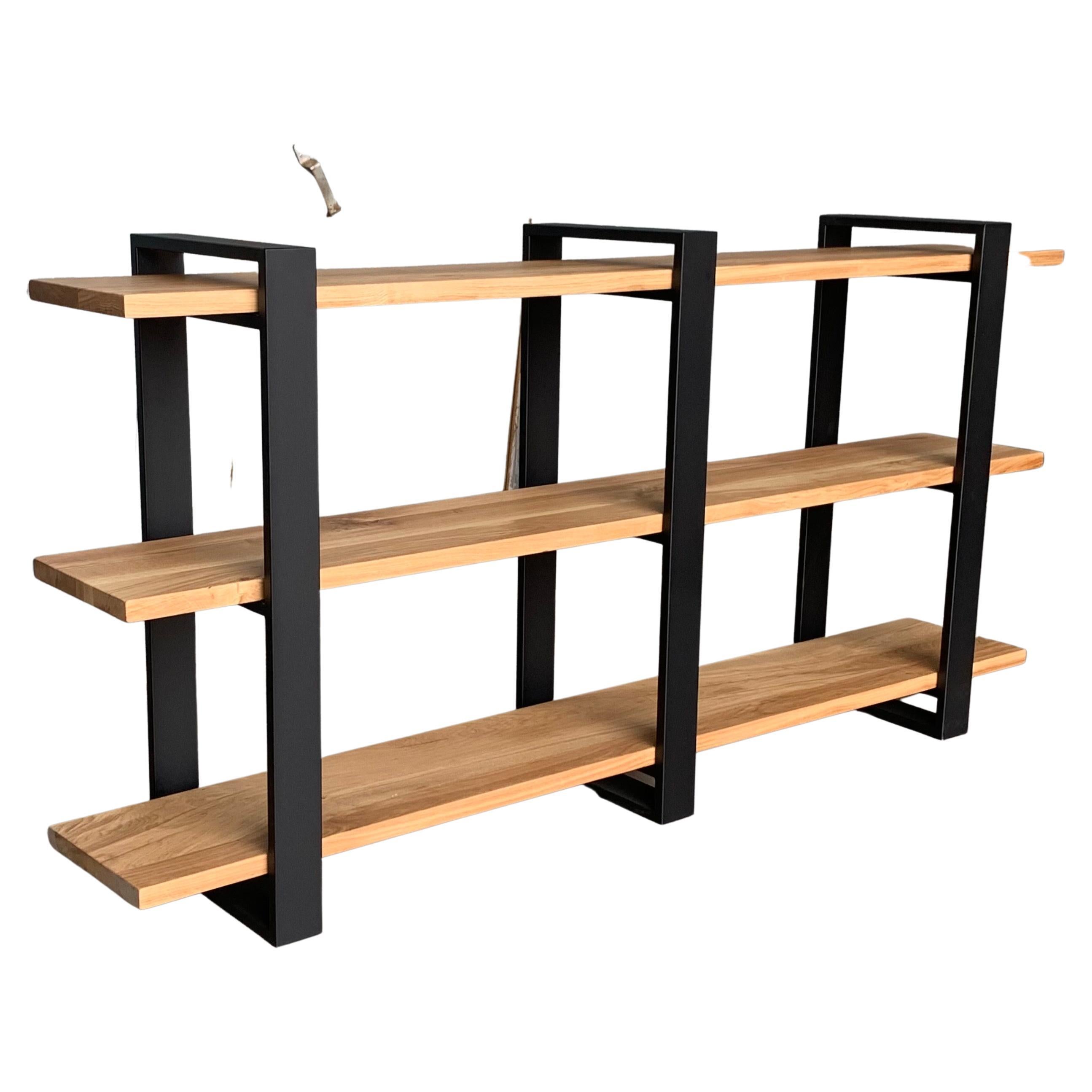 New Custom Etagere with Three Oak Shelves and Iron Structure