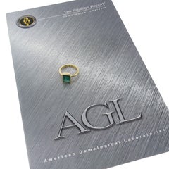 New Custom Made 18k Gold 2.90ct AGL Colombian Vintage Emerald Solitaire Ring