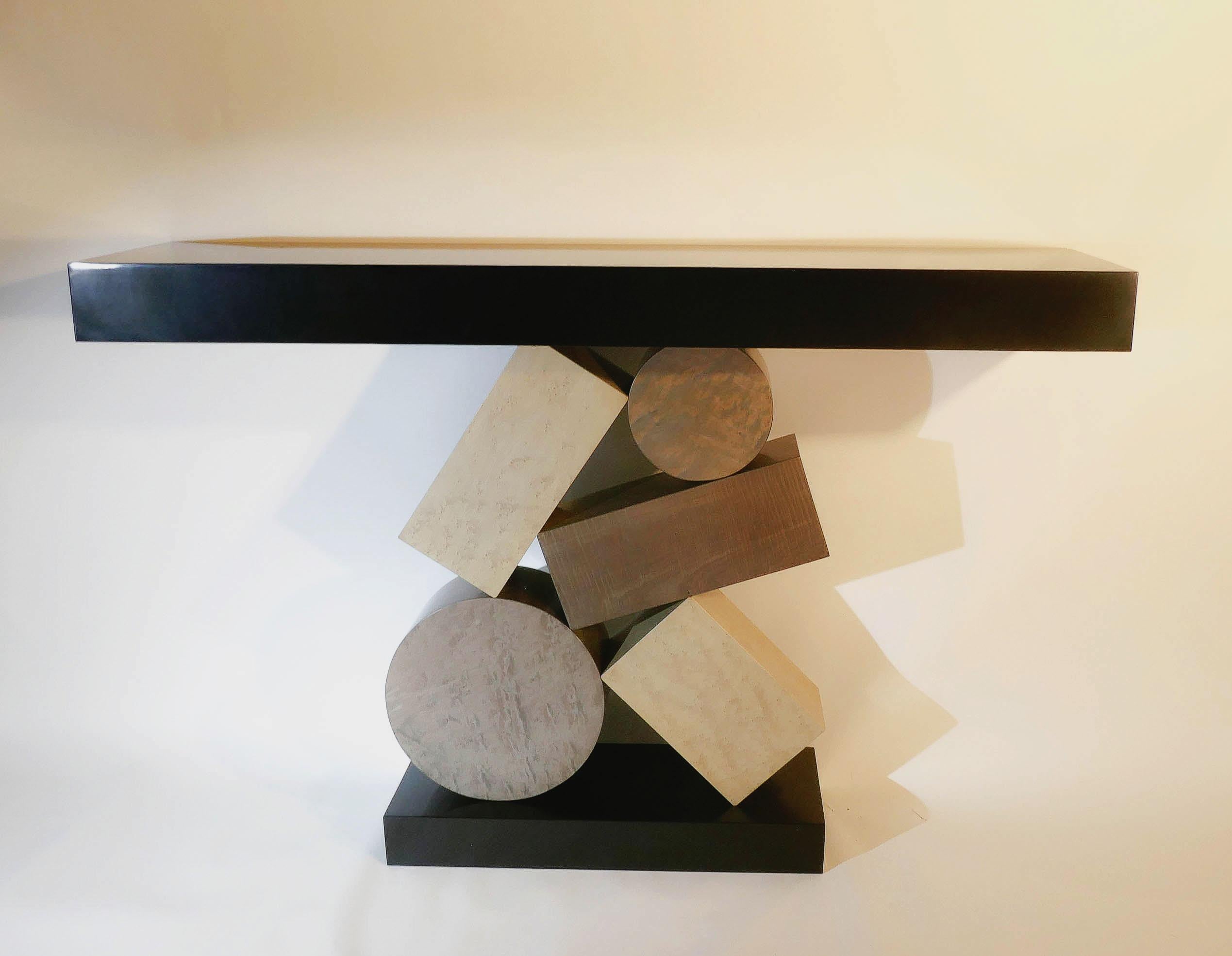 New Custom Made Console in Blue and Black Tinded Marquetry By Aymeric Lefort For Sale 6