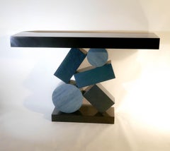New Custom Made Console in Blue and Black Tinded Marquetry By Aymeric Lefort