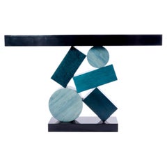 Nouvelle console faite sur mesure en marqueterie bleue et noire teinte par Aymeric Lefort