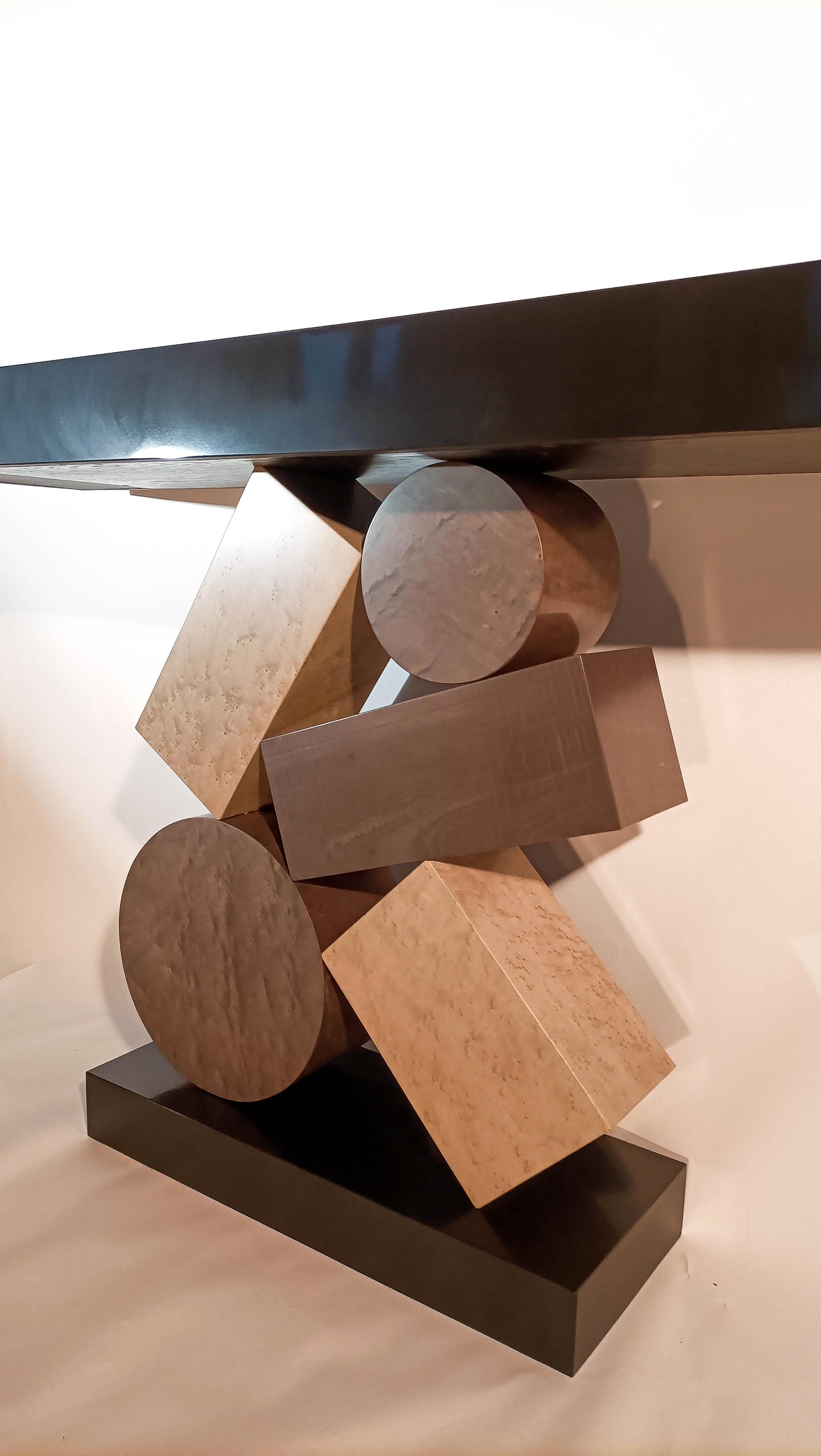 New Custom Made Console in grey and Black Tinded Marquetry By Aymeric Lefort For Sale 3