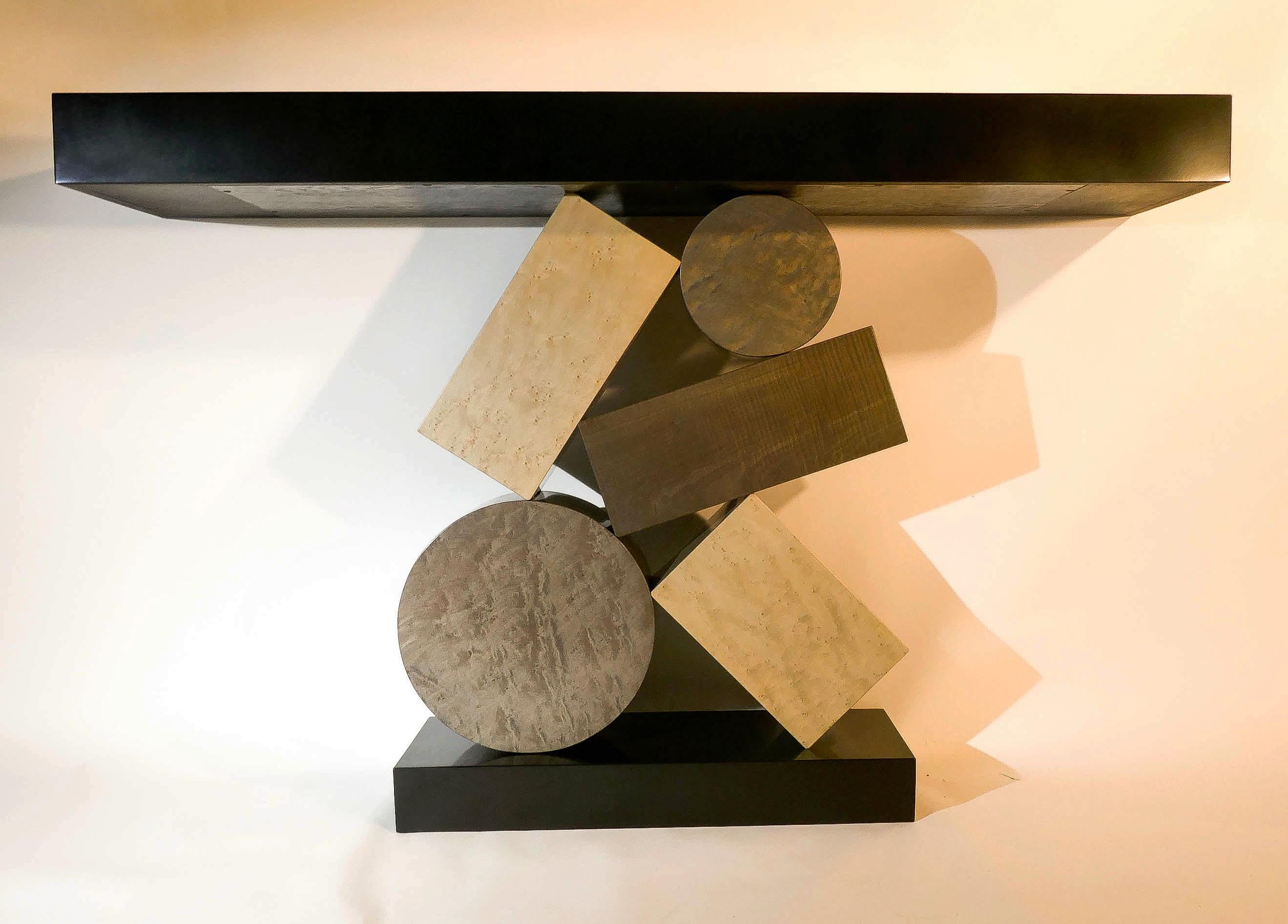 New Custom Made Console in grey and Black Tinded Marquetry By Aymeric Lefort For Sale 7