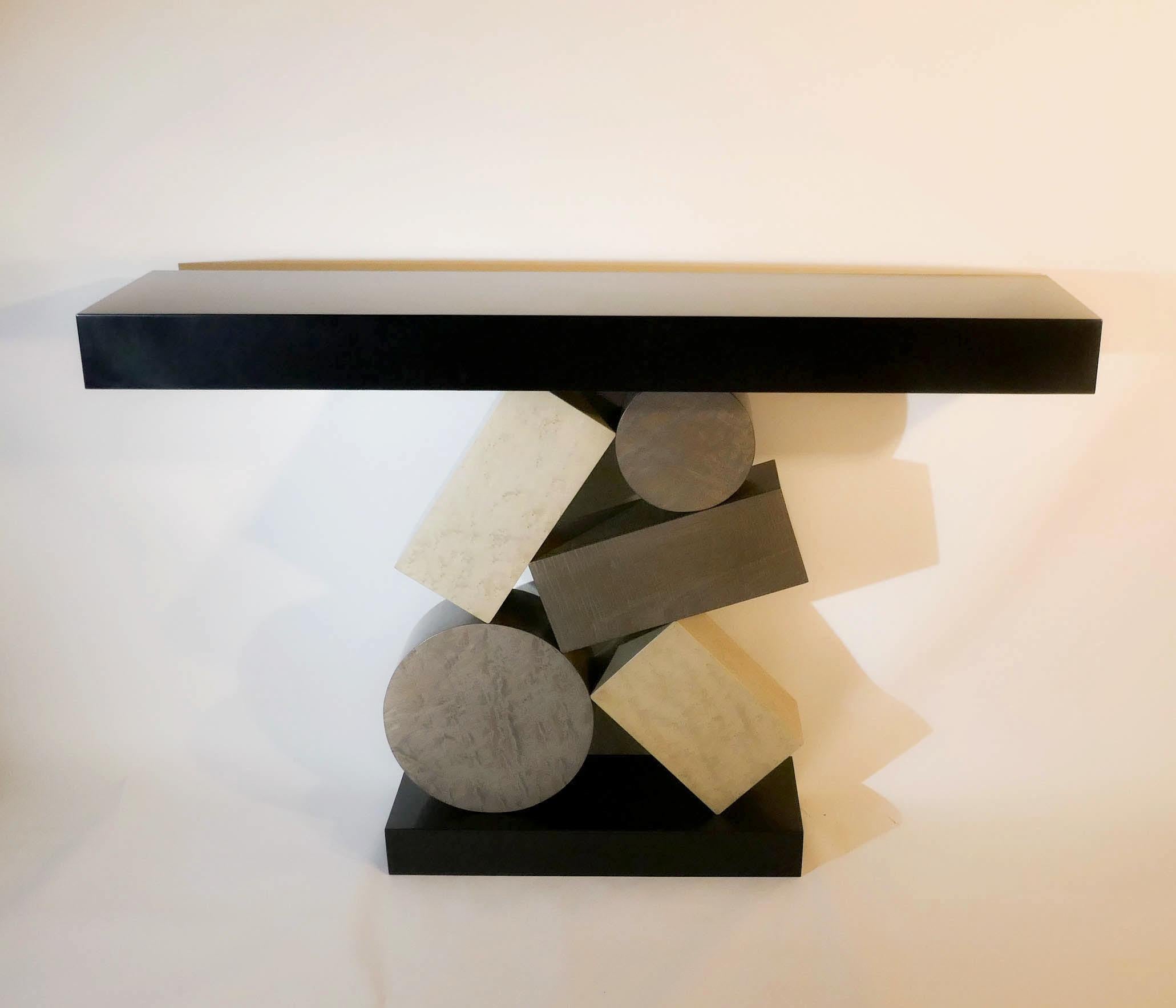 New Custom Made Console in grey and Black Tinded Marquetry By Aymeric Lefort For Sale 8
