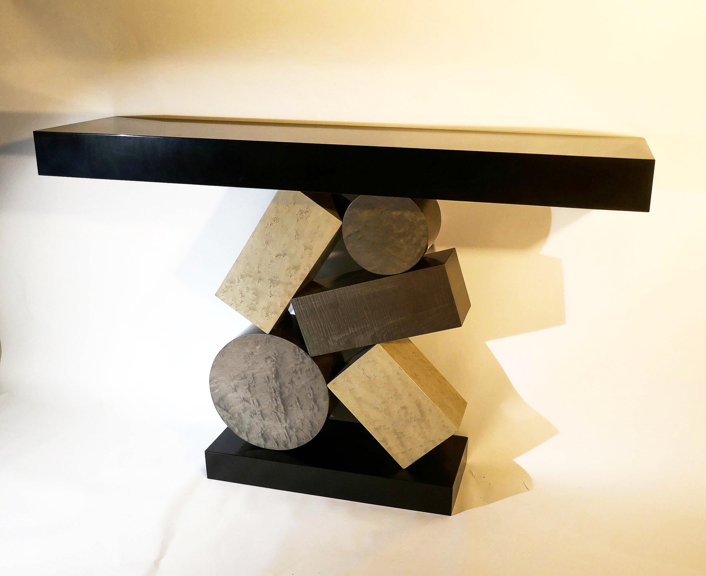 Modern New Custom Made Console in grey and Black Tinded Marquetry By Aymeric Lefort For Sale