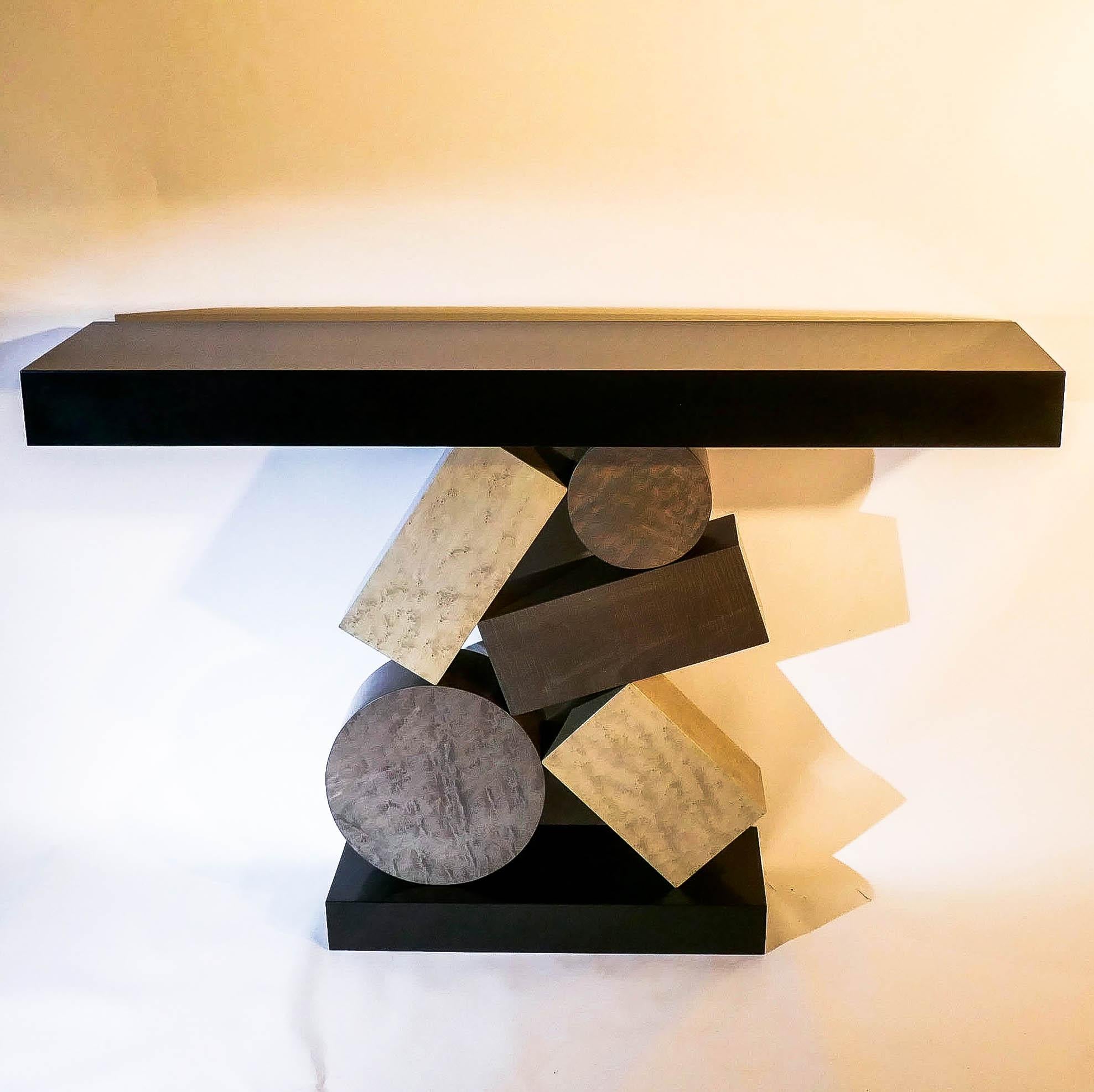 New Custom Made Console in grey and Black Tinded Marquetry By Aymeric Lefort In Excellent Condition For Sale In SENLIS, OISE
