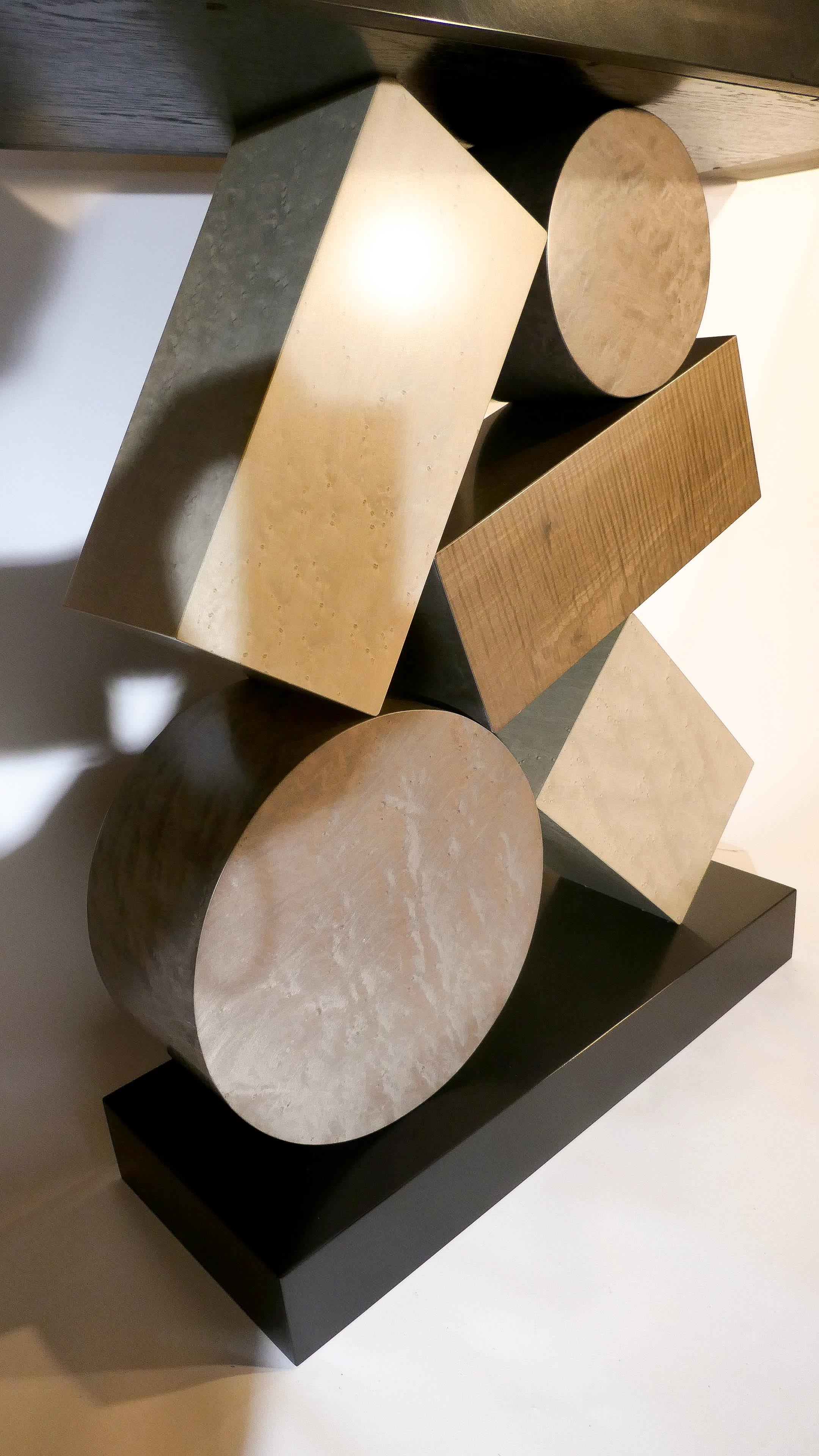 Contemporary New Custom Made Console in grey and Black Tinded Marquetry By Aymeric Lefort For Sale