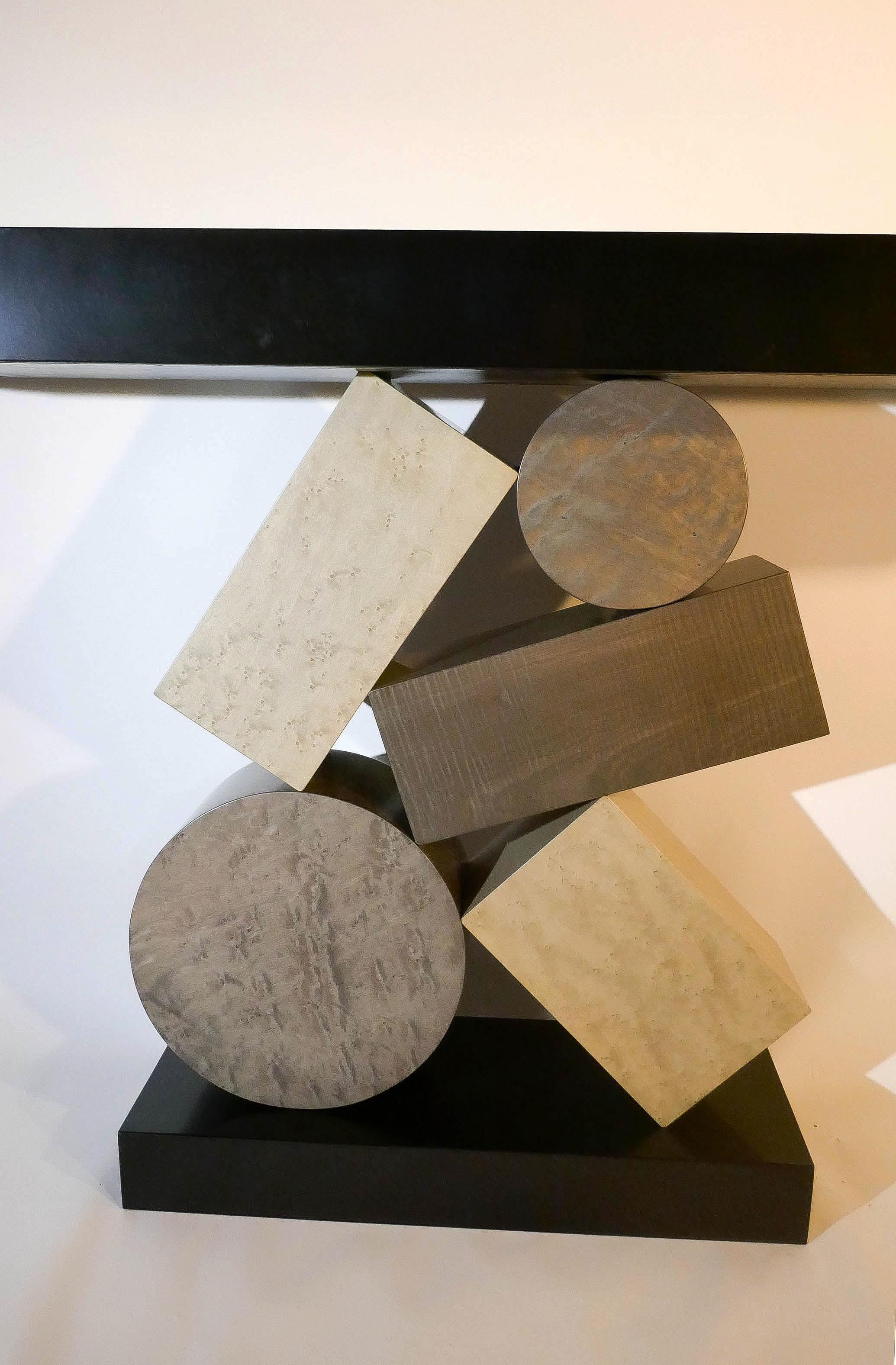 Birdseye Maple New Custom Made Console in grey and Black Tinded Marquetry By Aymeric Lefort For Sale