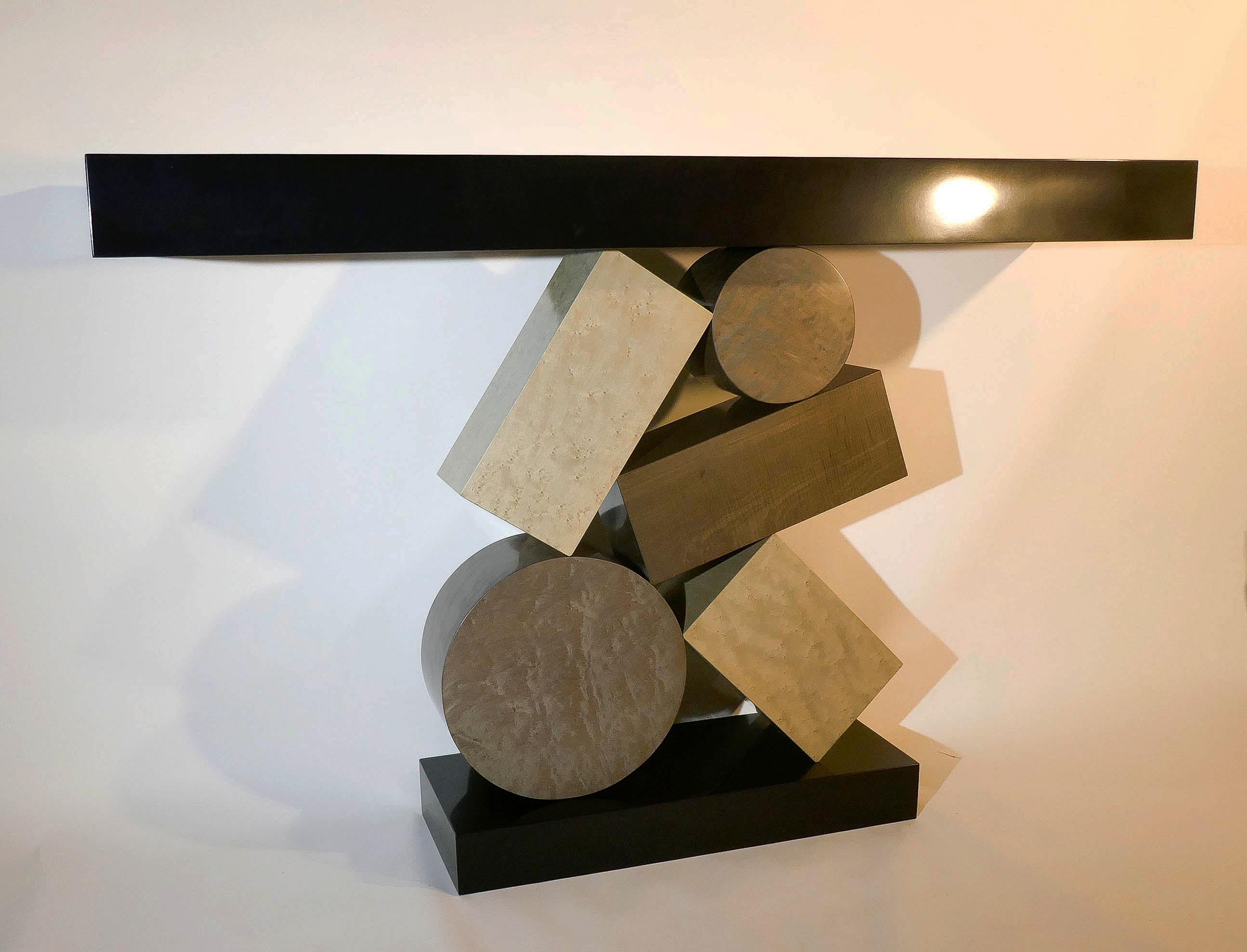 New Custom Made Console in grey and Black Tinded Marquetry By Aymeric Lefort For Sale 1