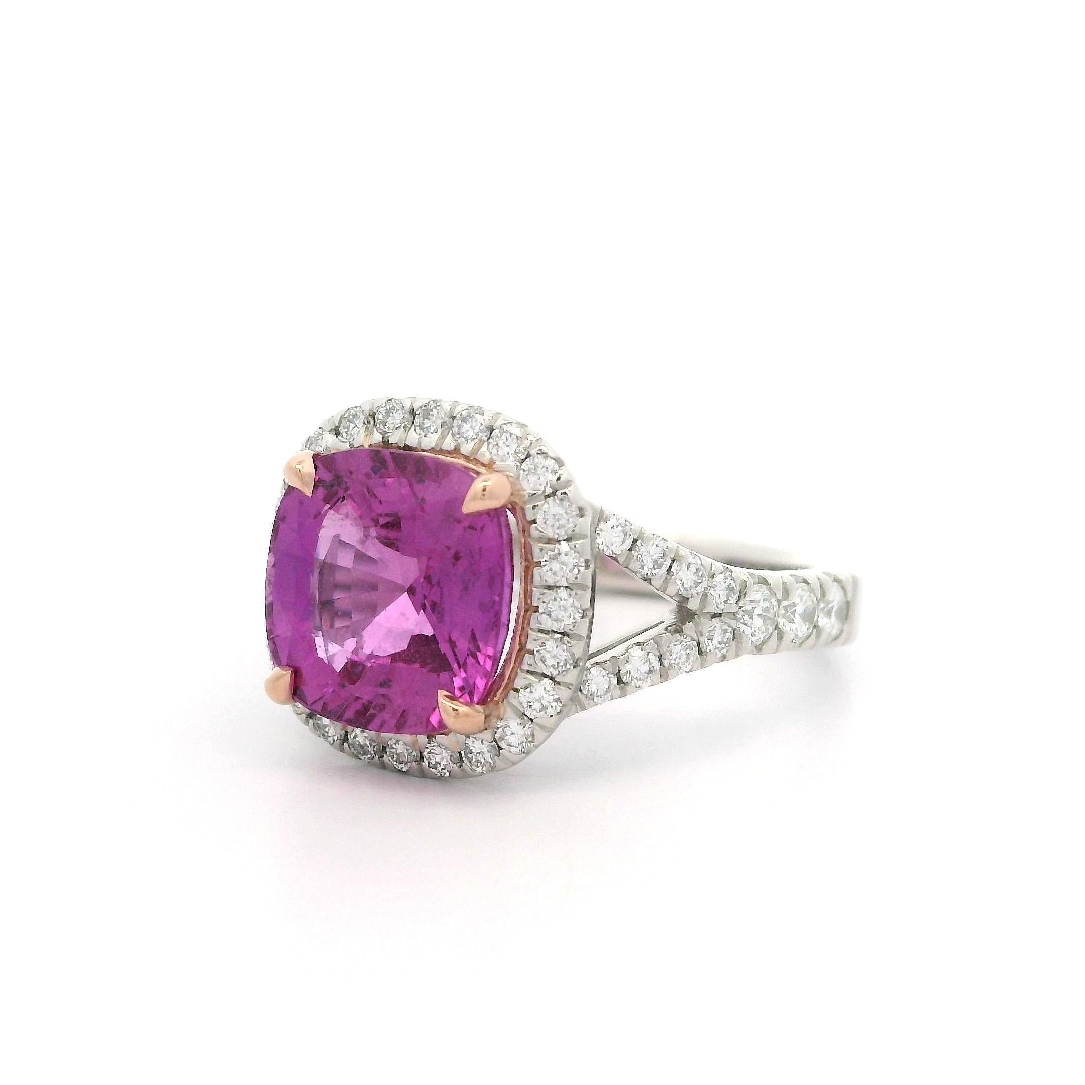 Nuevo Anillo de Diamantes Zafiro Rosa de Platino 14k Oro Rosa GIA 4,99ctw Hecho a Medida en venta 5