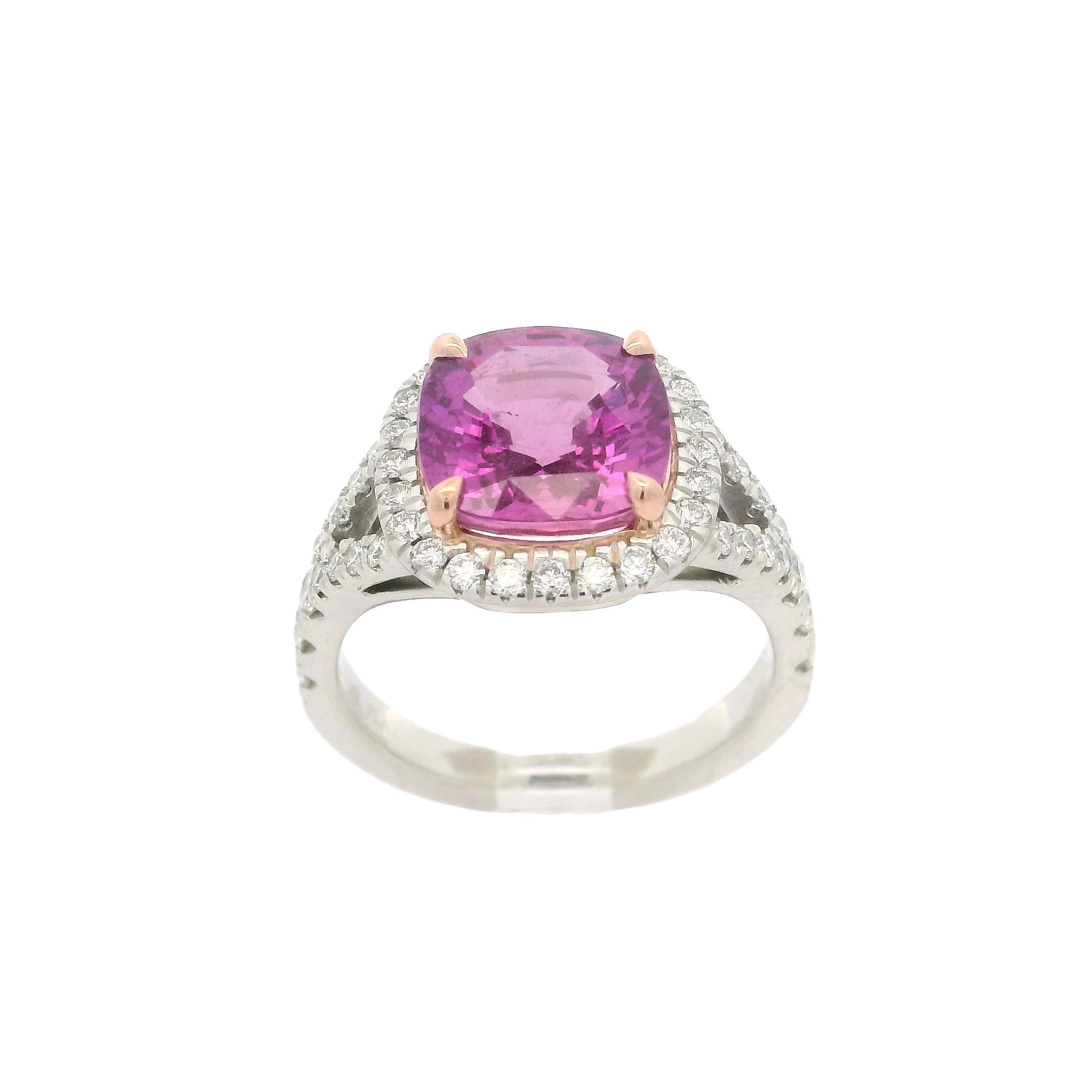 Nuevo Anillo de Diamantes Zafiro Rosa de Platino 14k Oro Rosa GIA 4,99ctw Hecho a Medida Corte cojín en venta