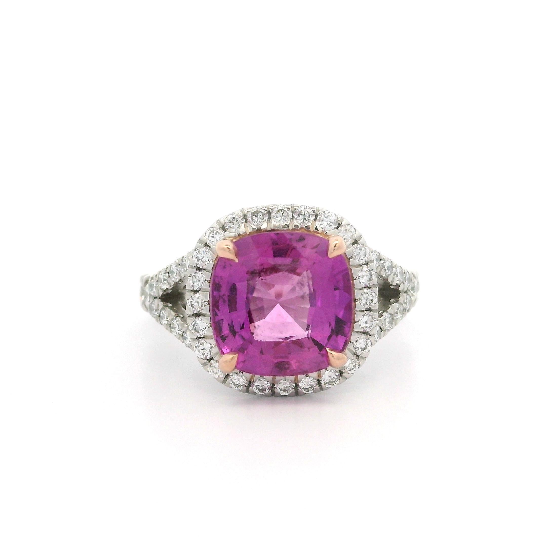 Nuevo Anillo de Diamantes Zafiro Rosa de Platino 14k Oro Rosa GIA 4,99ctw Hecho a Medida en venta 3