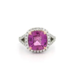 Neuer maßgefertigter Platin 14k Roségold GIA 4,99ctw Rosa Saphir Diamantring