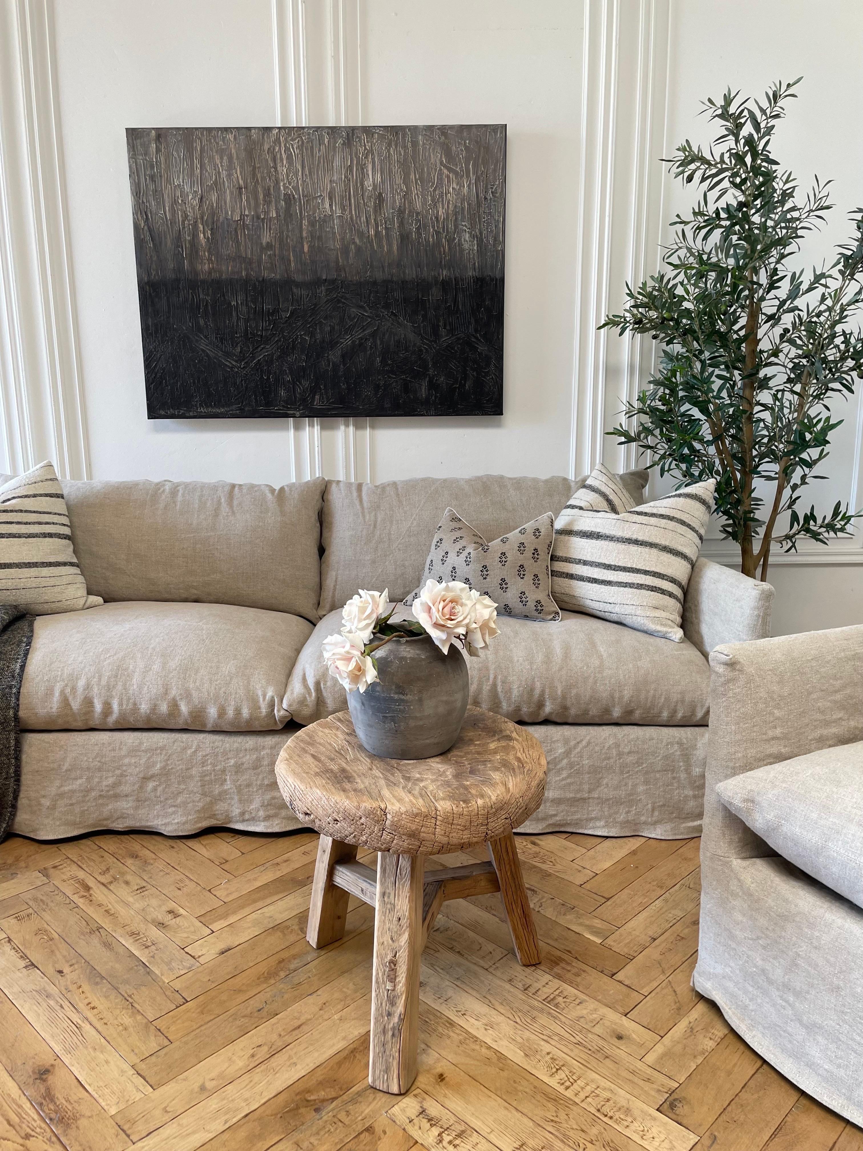New Custom Stone Washed Irish Linen Slip Covered Sofa with Down Alt Cushions For Sale 12