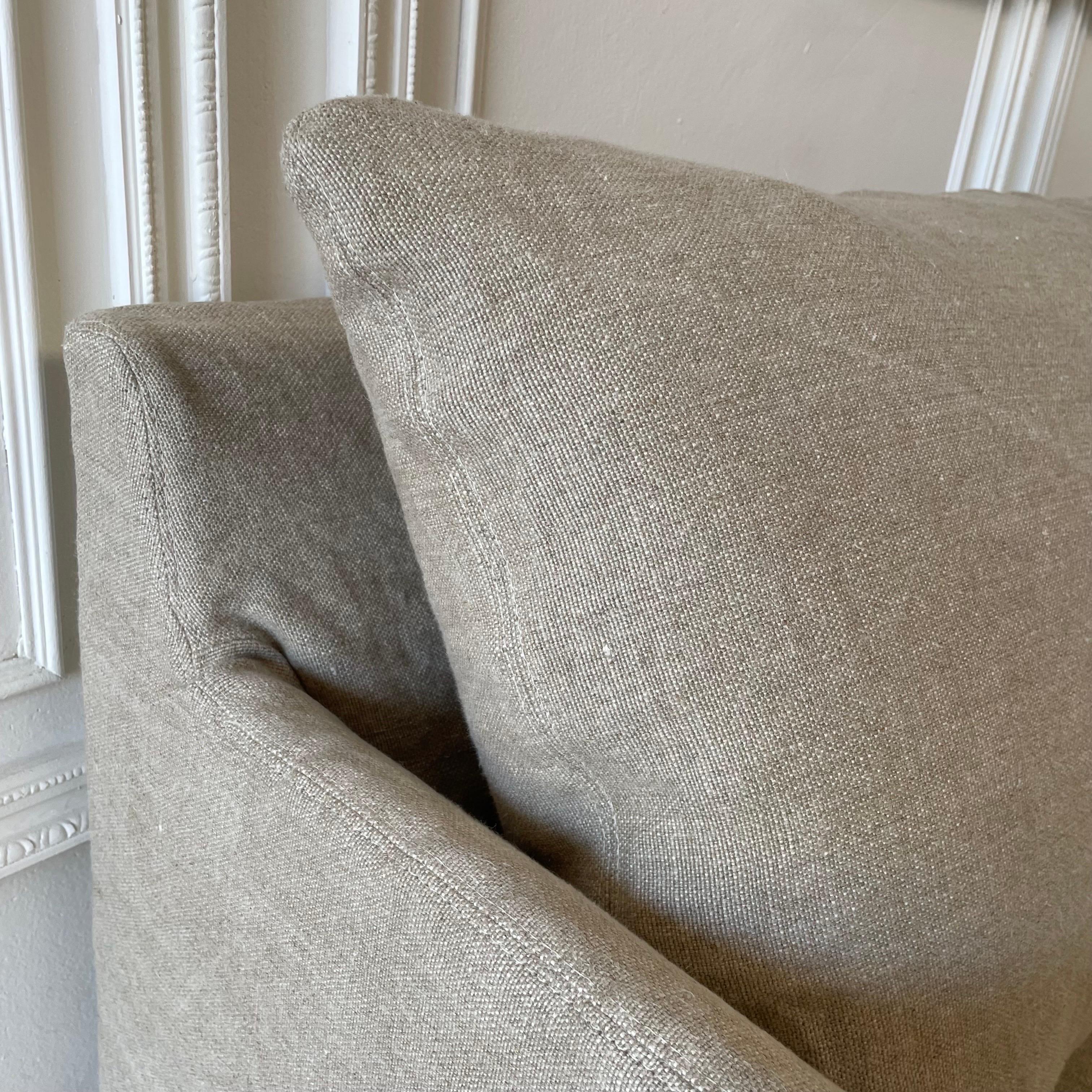 New Custom Stone Washed Irish Linen Slip Covered Sofa with Down Alt Cushions For Sale 15