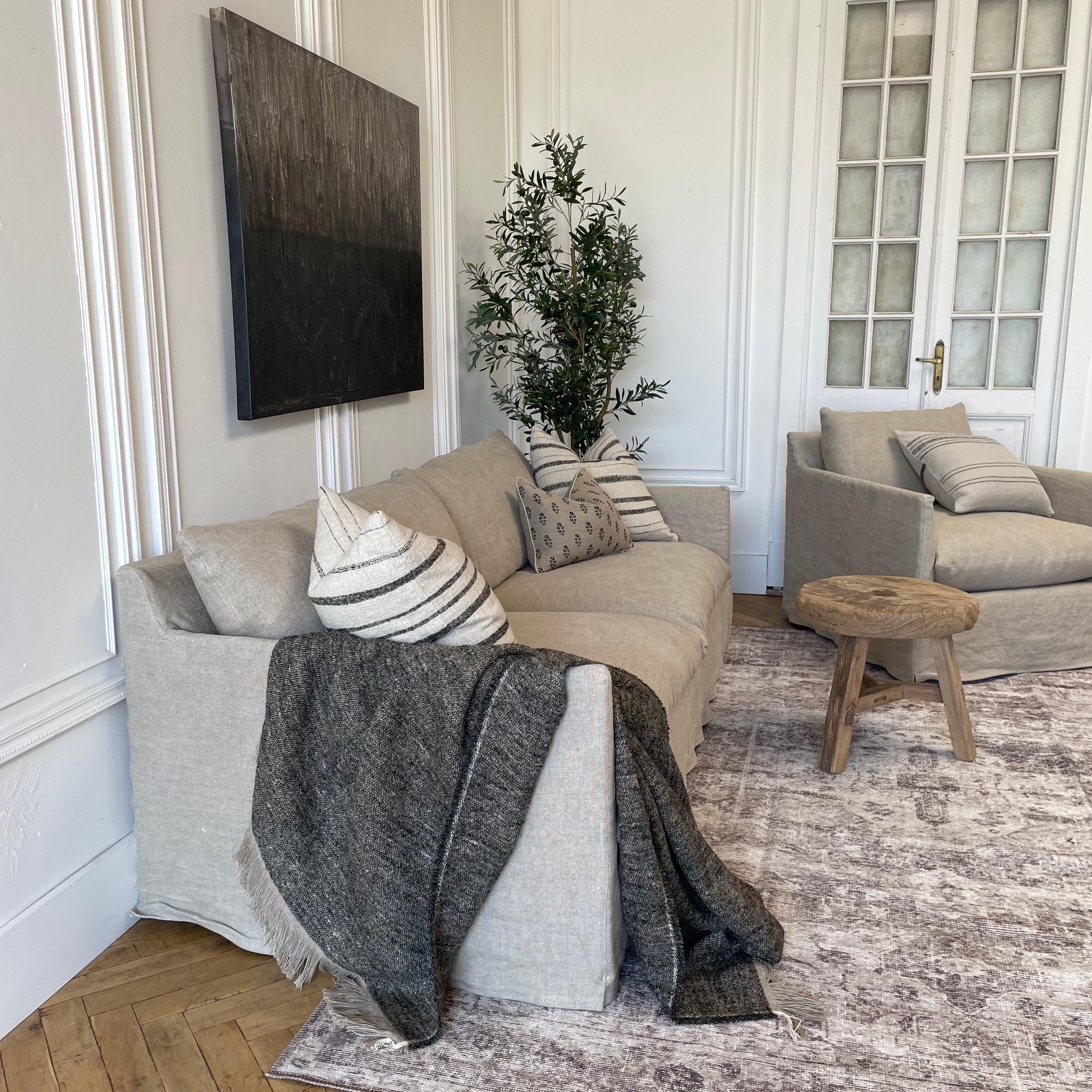 New Custom Stone Washed Irish Linen Slip Covered Sofa with Down Alt Cushions For Sale 1