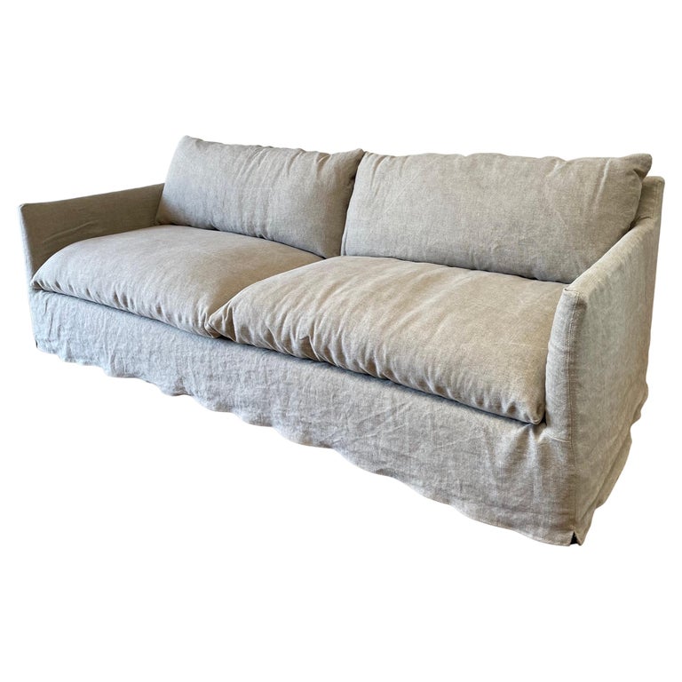 New Custom Stone Washed Irish Linen Slip Covered Sofa with Down Alt