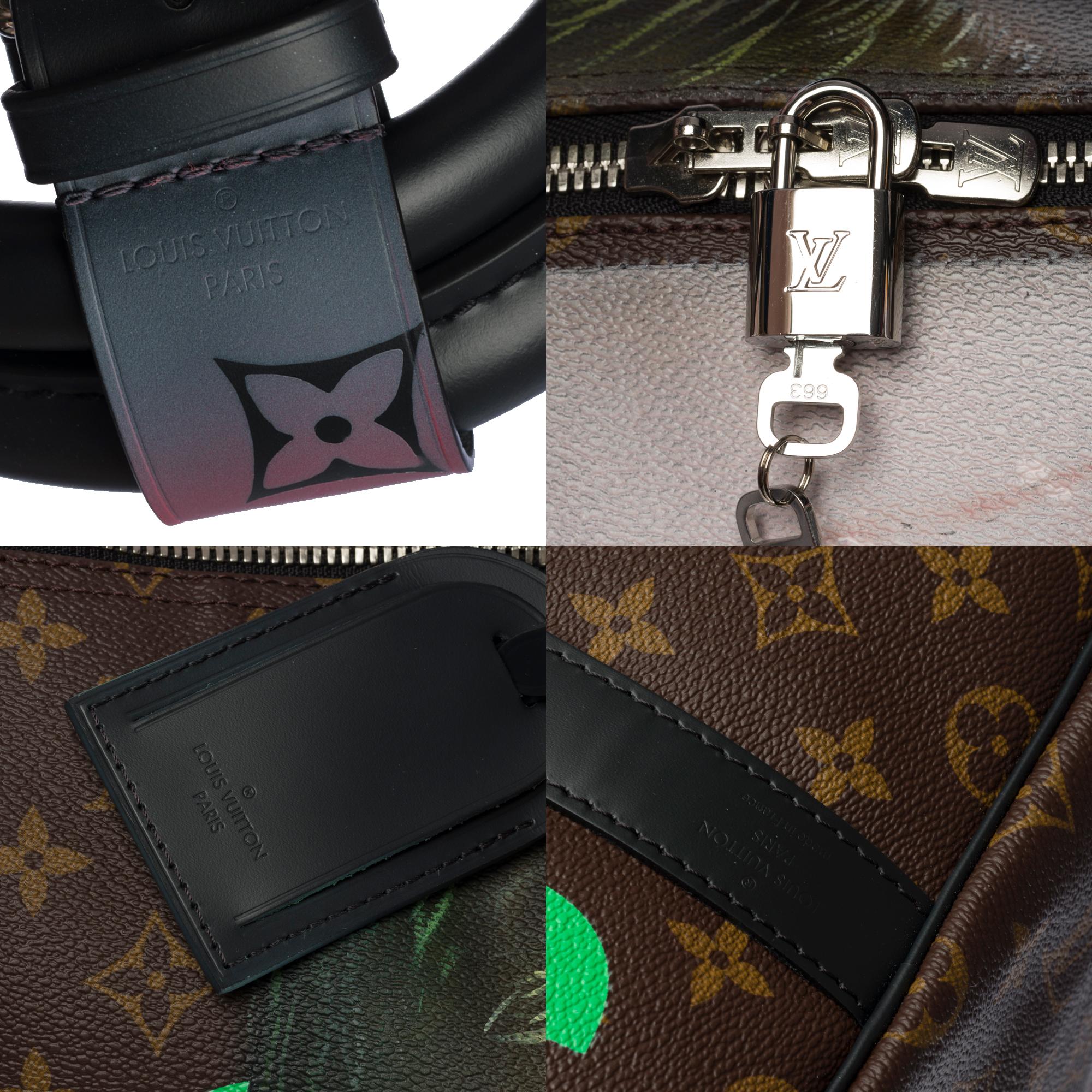 Black New Customized Louis Vuitton Keepall 55 Macassar strap 