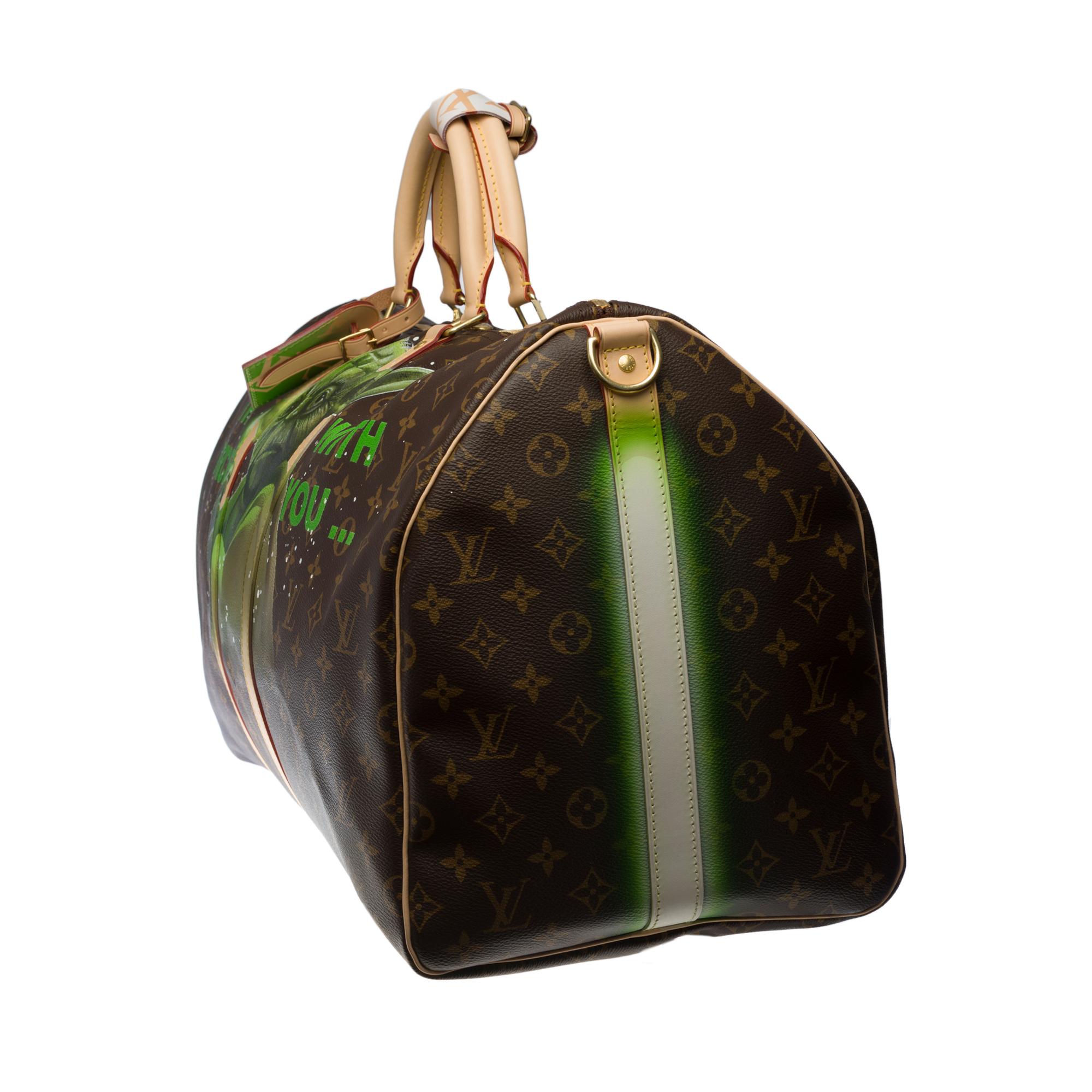 Black New Customized Louis Vuitton Keepall 55 strap Monogram 