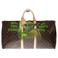 Used New Customized Louis Vuitton Keepall 55 strap Monogram "JEDI MASTER" Travel bag