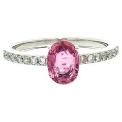 New Dainty Platinum GIA 1.14ctw Oval Brilliant Pink Sapphire Diamond Band Ring